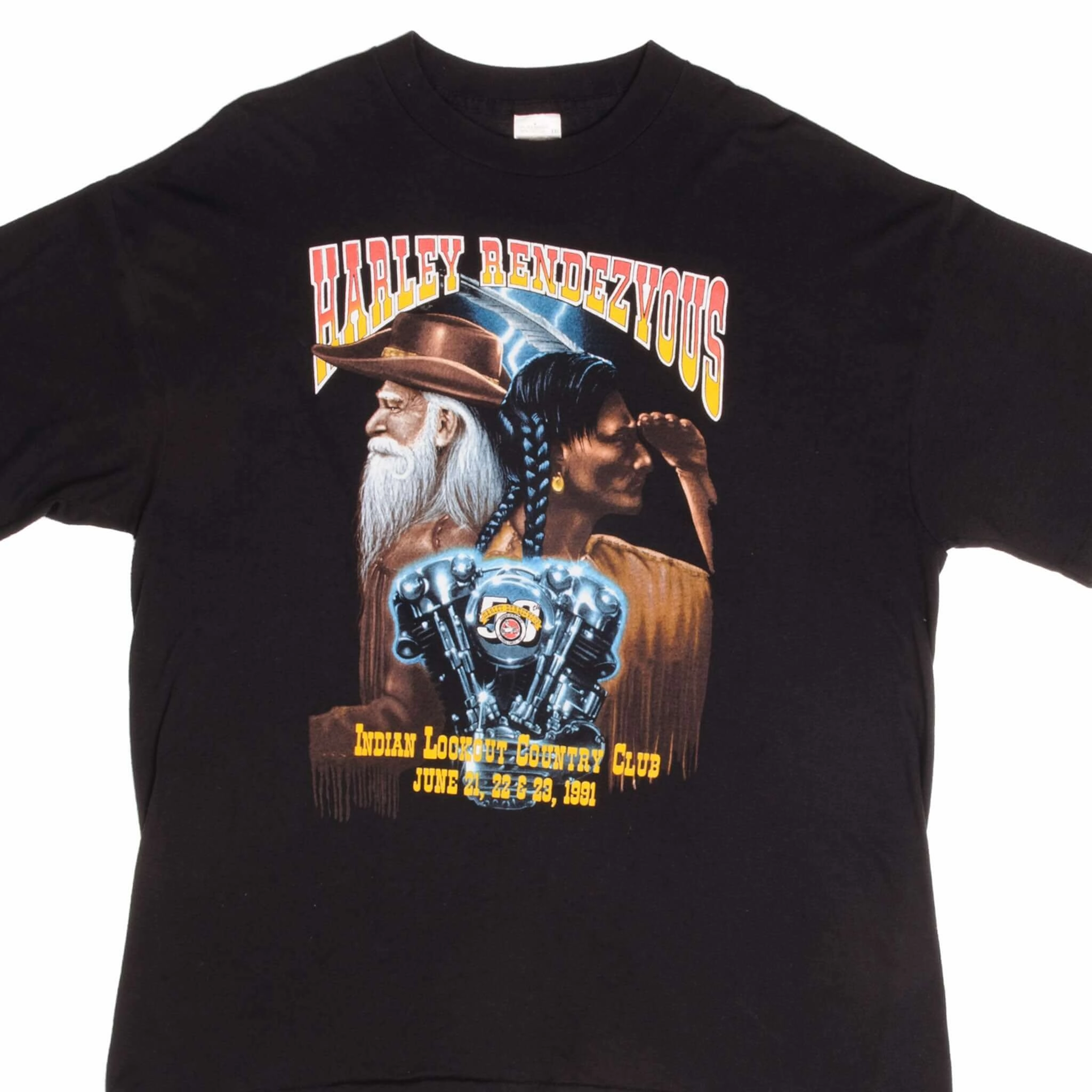 Chic Look Everyday Comfort Style VINTAGE HARLEY DAVIDSON RENDEZ VOUS TEE SHIRT 1991 LARGE MADE IN USA