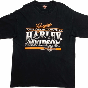 VINTAGE HARLEY DAVIDSON TEE SHIRT 1991 SIZE LARGE MADE IN USA Layered Neckline Organic Cotton Construction