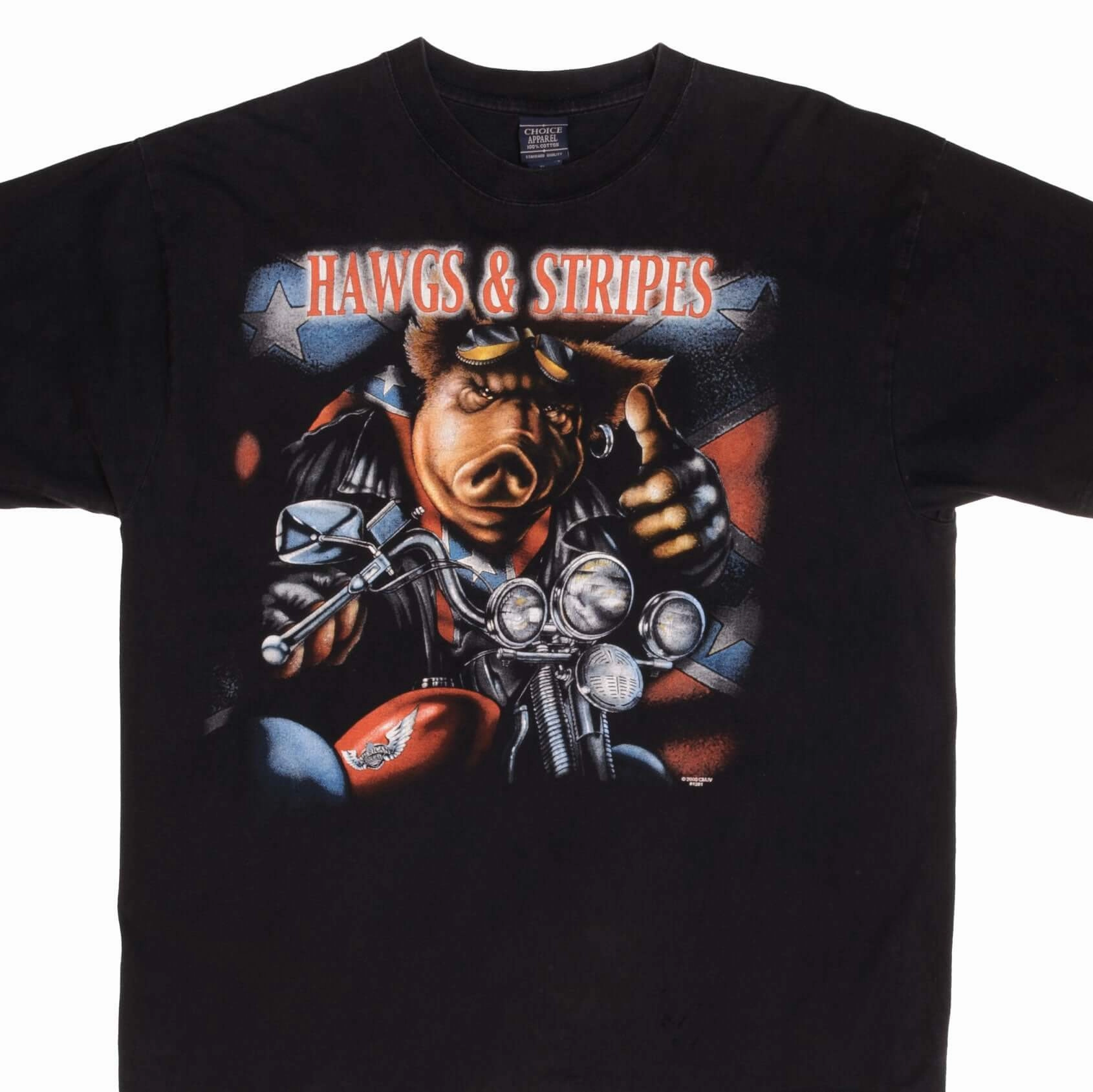 VINTAGE HAWGS & STRIPES HOG PIG BIKER TEE SHIRT 2000 SIZE XL spandex blend Layerable Look