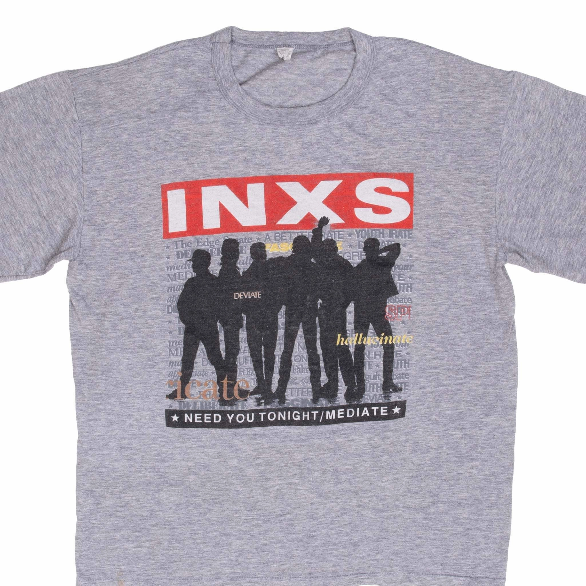 Wrinkle Resistant Finish Breathable Look VINTAGE INXS NEED YOU TONIGHT/MEDIATE TEE SHIRT 1980S SIZE LARGE MADE IN US