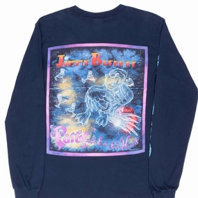 VINTAGE JIMMY BUFFETT PARTY AT THE END OF THE WORLD 2006 L/S TEE SHIRT SMALL Garment Washed Texture Active Layer