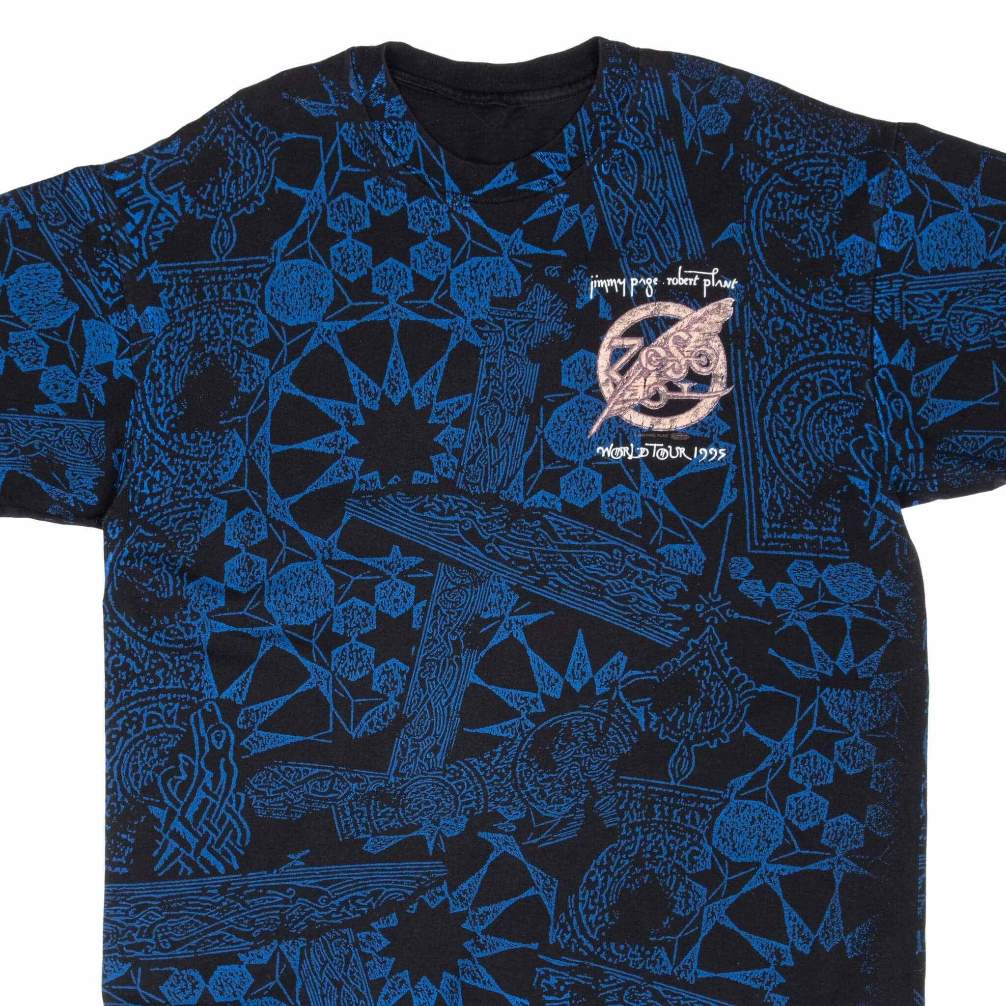 VINTAGE JIMMY PAGE ROBERT PLANT WORLD TOUR 1995 ALL OVER PRINT TEE SHIRT LARGE Cozy Style