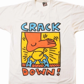 Circular Knit Design Smart Casual VINTAGE KEITH HARING CRACK DOWN ! TEE SHIRT 1986 SIZE MEDIUM MADE IN USA