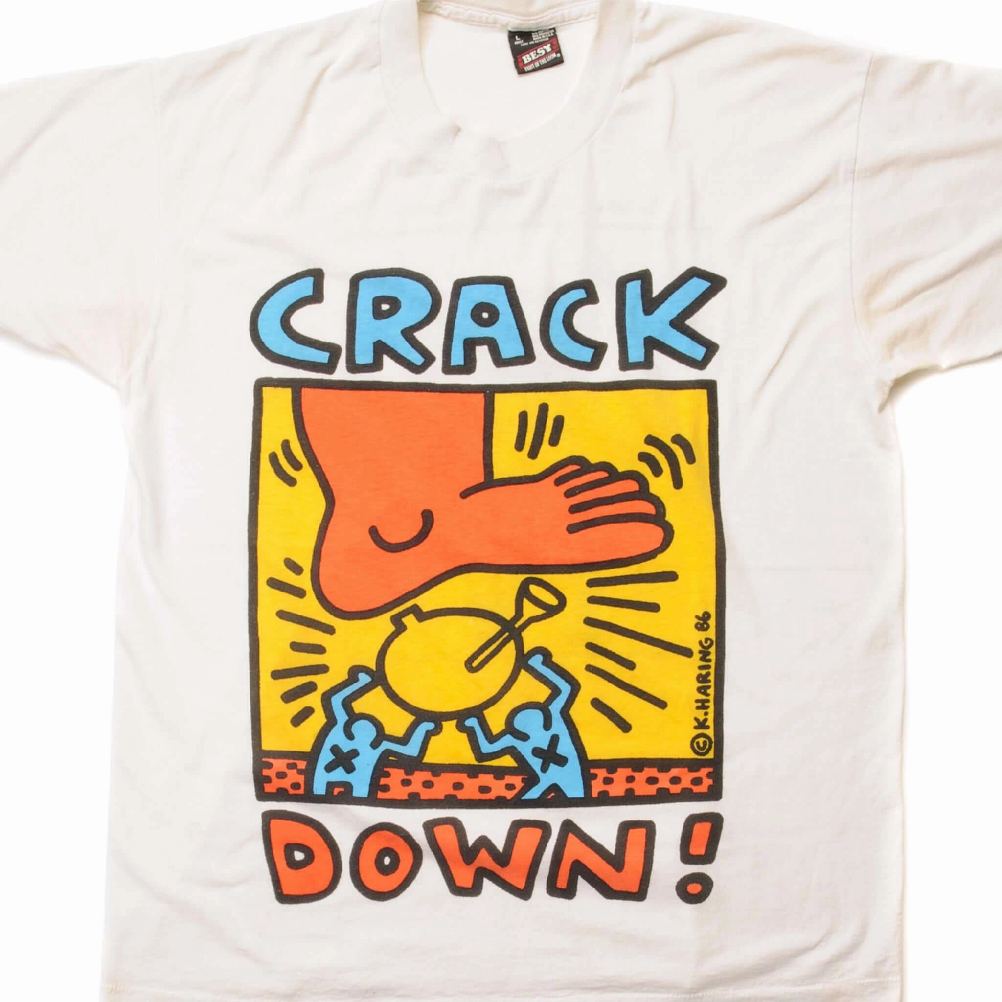 Circular Knit Design Smart Casual VINTAGE KEITH HARING CRACK DOWN ! TEE SHIRT 1986 SIZE MEDIUM MADE IN USA