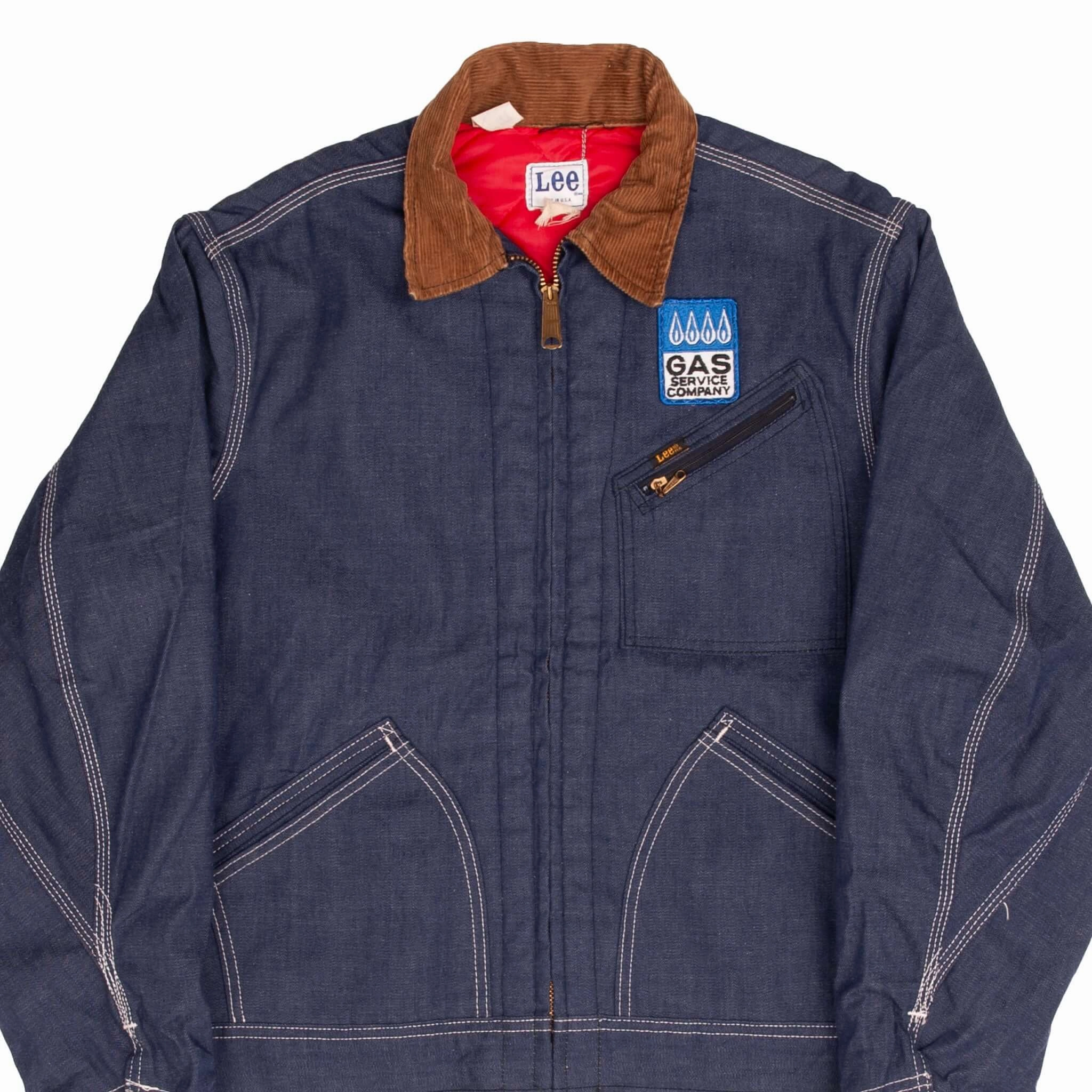 VINTAGE LEE GAS SERVICE COMPANY PATCH DENIM JACKET 1960S SIZE LARGE MADE IN USA hunting