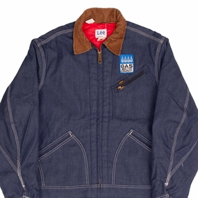 VINTAGE LEE GAS SERVICE COMPANY PATCH DENIM JACKET 1960S SIZE LARGE MADE IN USA hunting