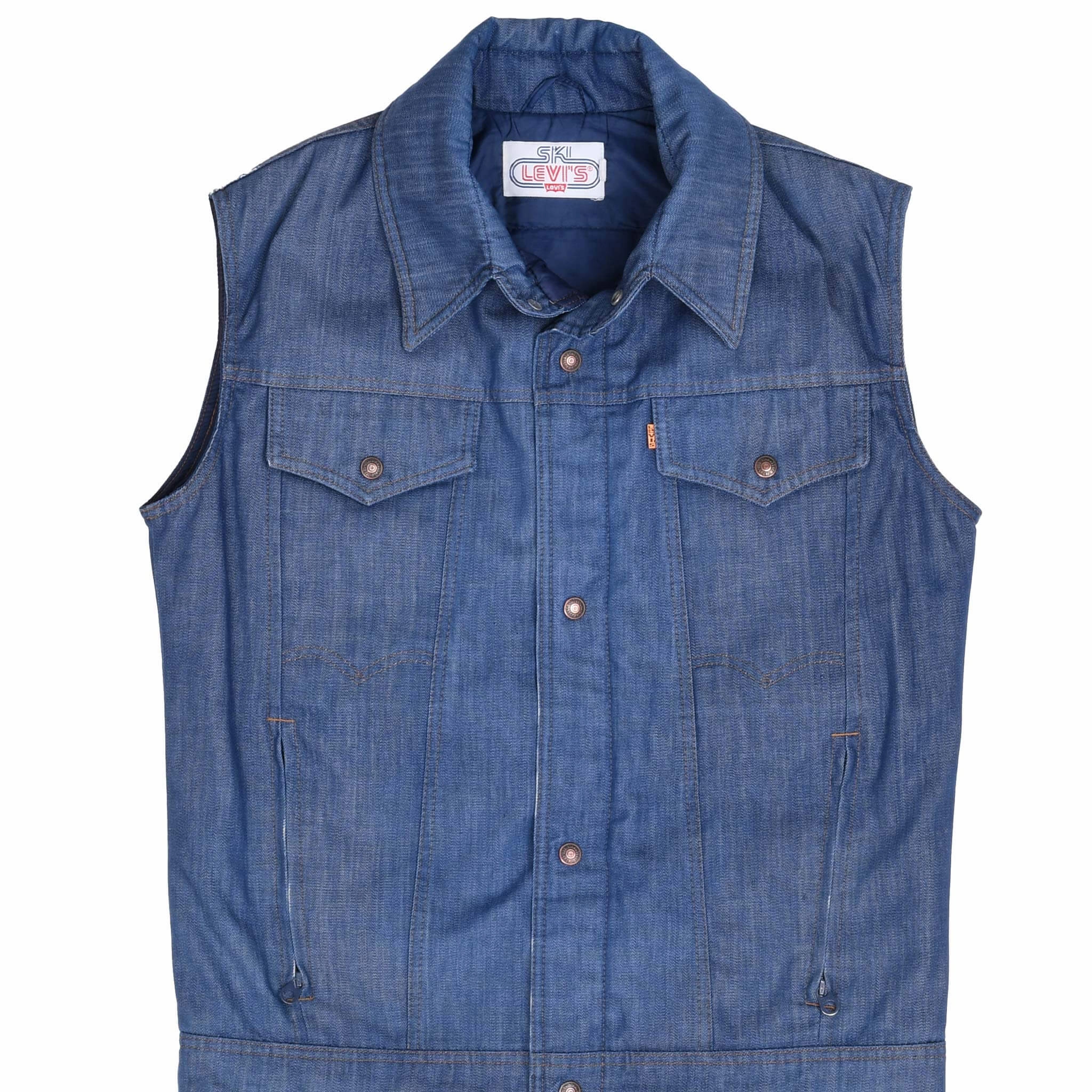 VINTAGE LEVIS ORANGE TAB SKI PUFFER DENIM VEST JACKET 1980S LARGE MADE IN USA Procedure