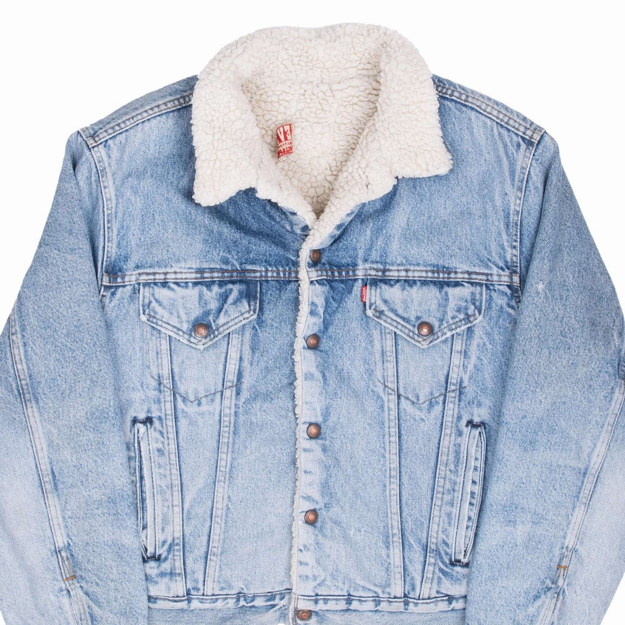 VINTAGE LEVIS SHERPA TRUCKER BLUE DENIM JACKET 1980S SIZE 46R MADE IN USA Signal Valentine's look