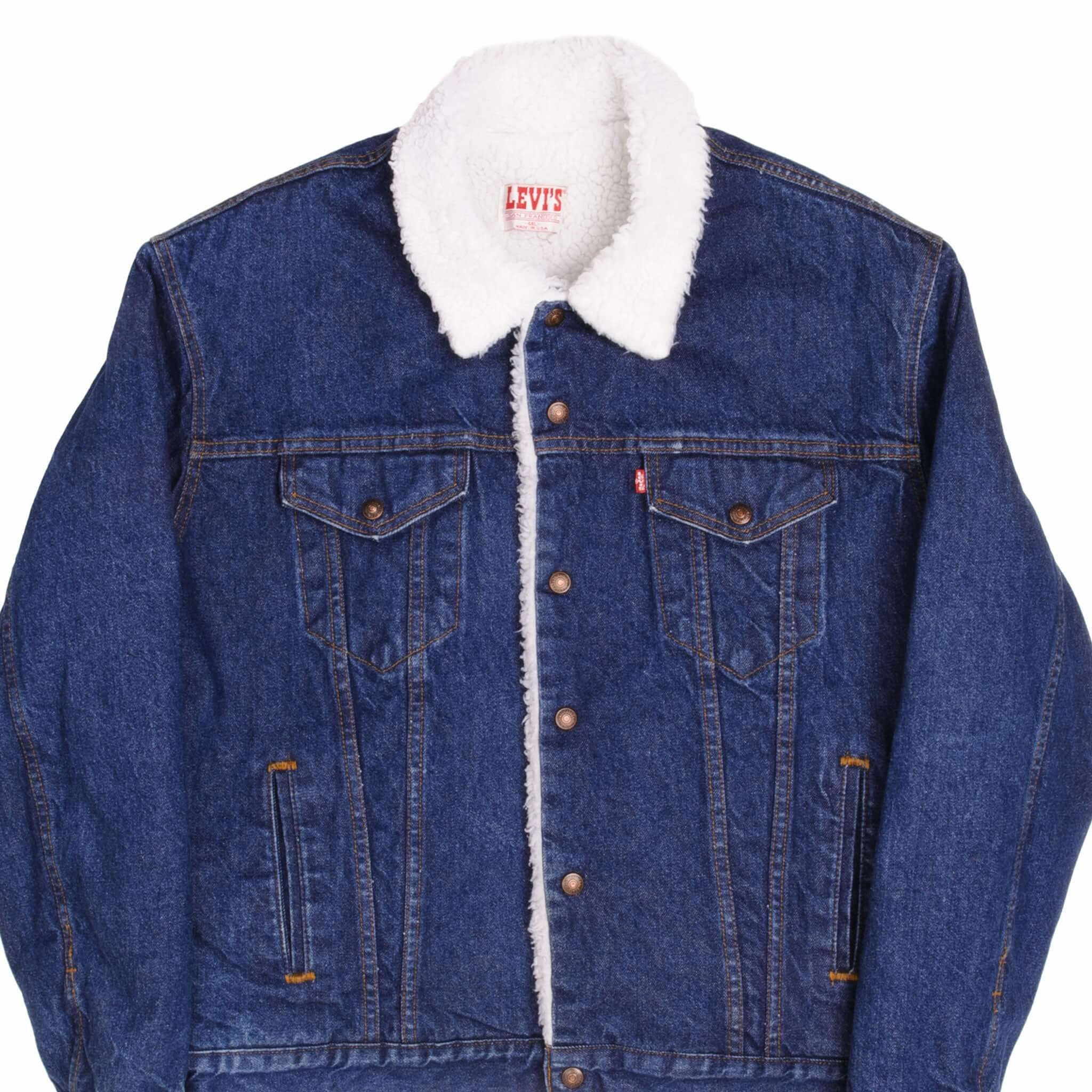 VINTAGE LEVIS SHERPA TRUCKER DENIM JACKET 1980's SIZE 44L MADE IN USA Ergonomic Seams Stole
