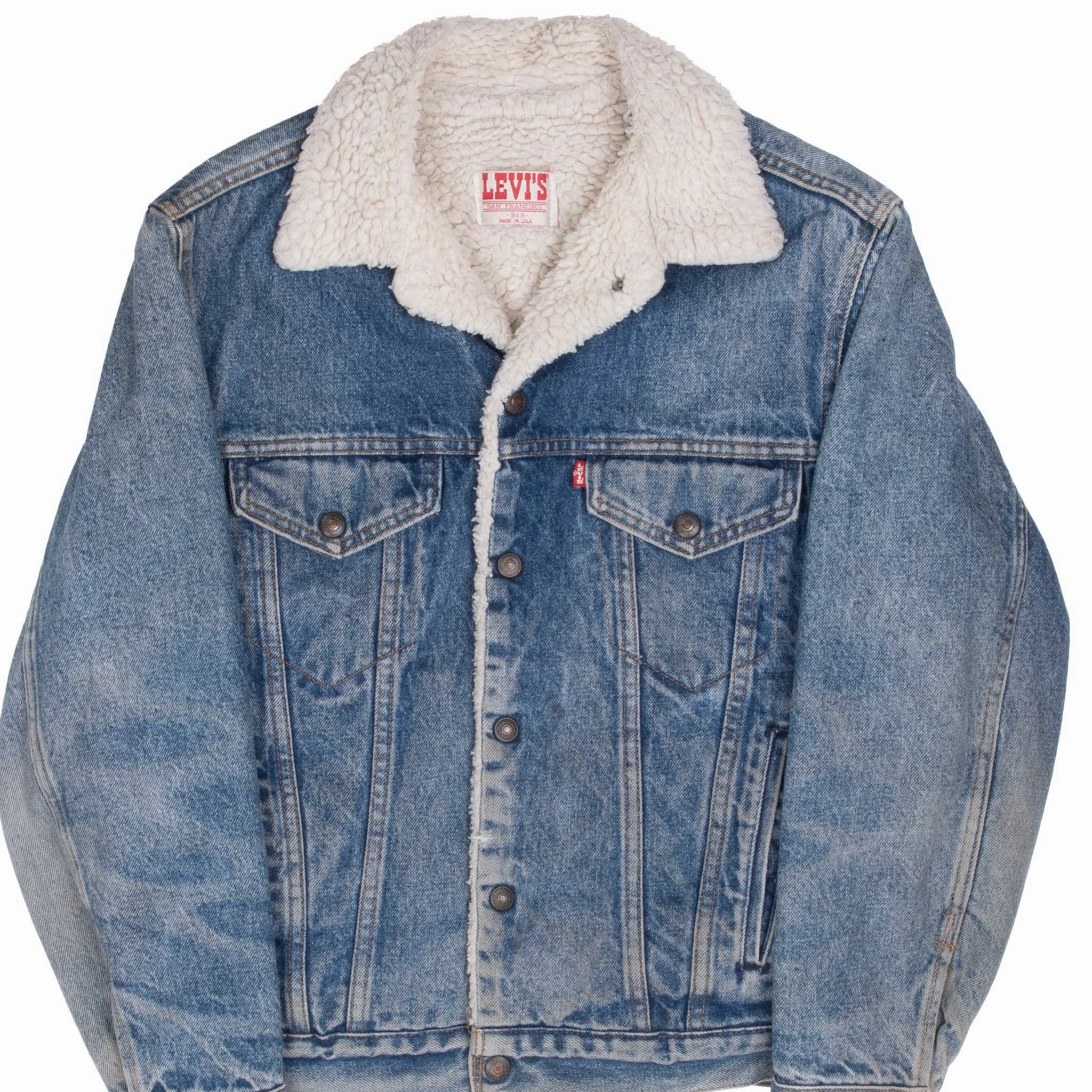VINTAGE LEVIS SHERPA TRUCKER DENIM JACKET 1980S SIZE 34R XS MADE IN USA Prom