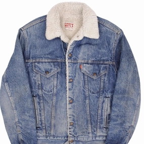 VINTAGE LEVIS SHERPA TRUCKER DENIM JACKET 1980S SIZE 38R MADE IN USA detachable sleeves Purple