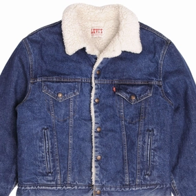 VINTAGE LEVIS SHERPA TRUCKER DENIM JACKET 1980S SIZE 44R MADE IN USA Win