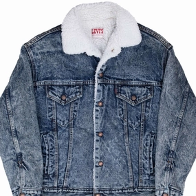 VINTAGE LEVIS SHERPA TRUCKER DENIM JACKET 1980S SMALL MADE IN USA Lockdown Hood Toggle