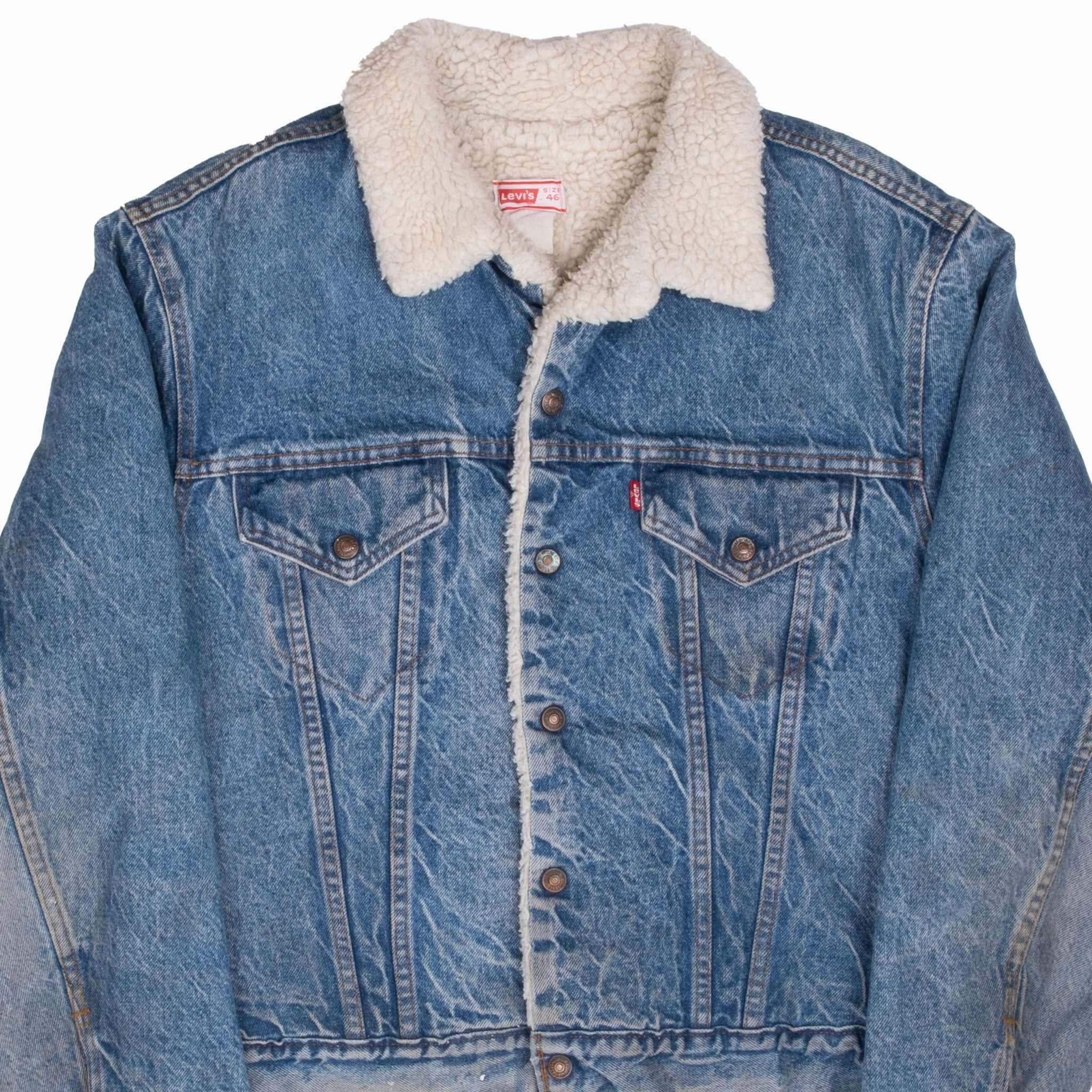 practice session VINTAGE LEVIS SHERPA TRUCKER DENIM JACKET 2 POCKETS 1970S SIZE 46 MADE IN USA