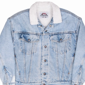 VINTAGE LEVIS SHERPA WHITE TAB TRUCKER BLUE DENIM JACKET 1990S LARGE MADE IN USA Connection