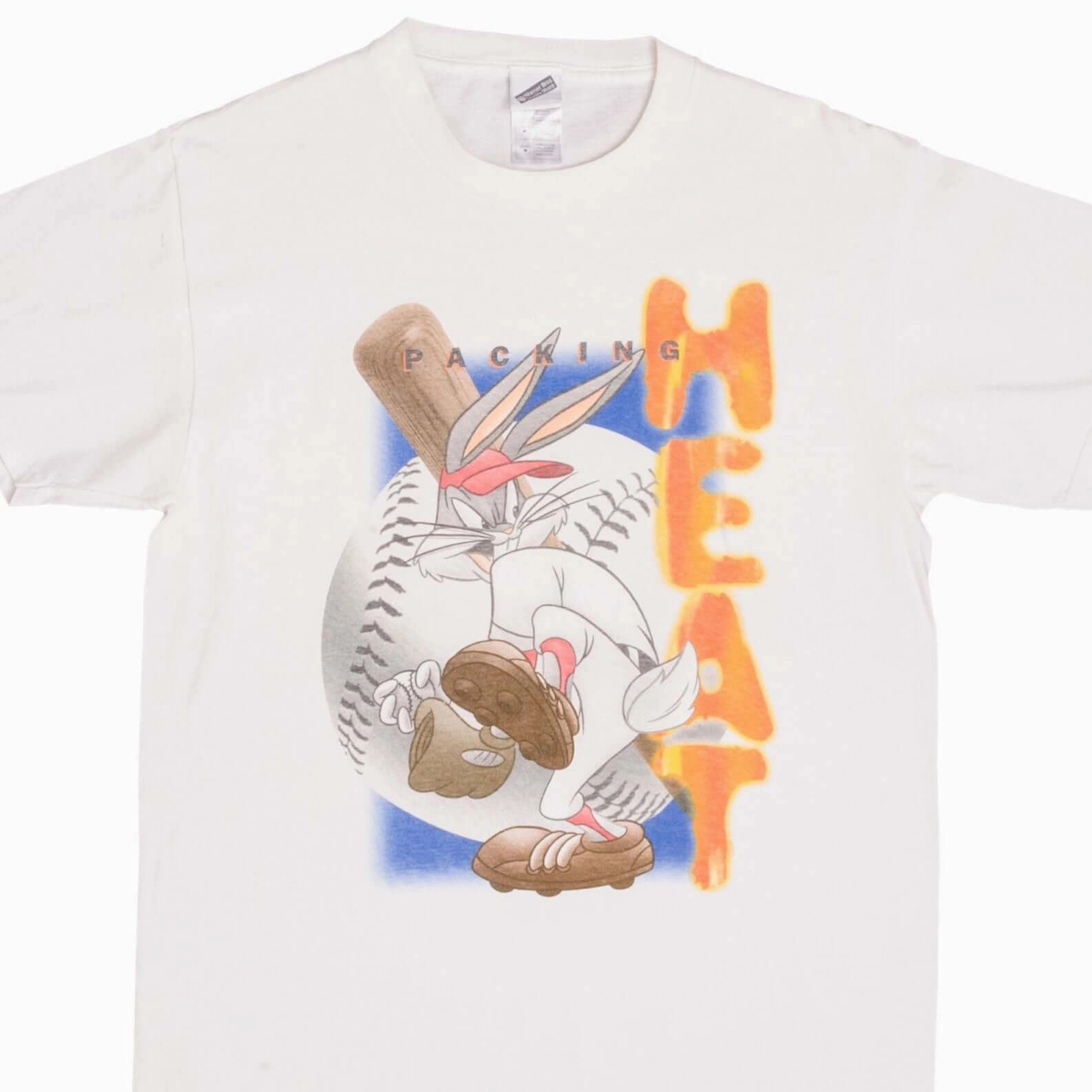 VINTAGE LOONEY TUNES BUGS BUNNY BASEBALL TEE SHIRT 1999 SIZE MEDIUM MADE IN USA High Density Fabric Slim Comfort