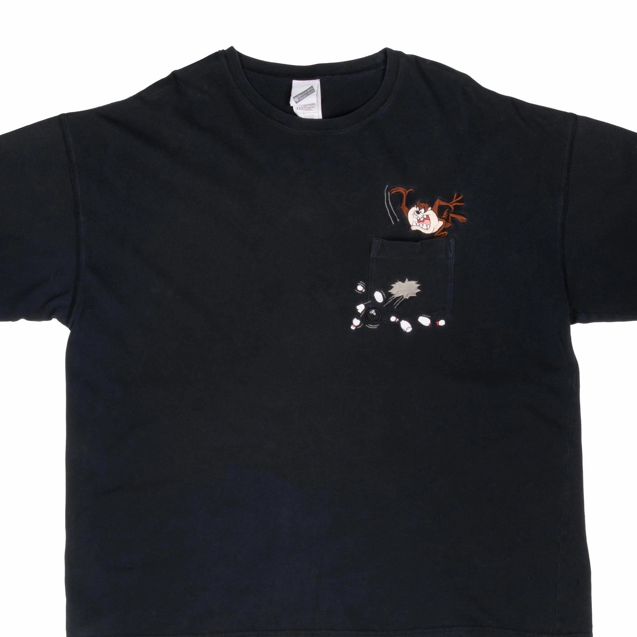 VINTAGE LOONEY TUNES TAZ BOWLING EMBROIDERED POCKET TEE SHIRT 1990S 2XL Summer Ready