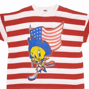 VINTAGE LOONEY TUNES TWEETY AMERICAN FLAG TEE SHIRT 1996 SIZE XL Comfy Stretch Wear Quick Fit Wear