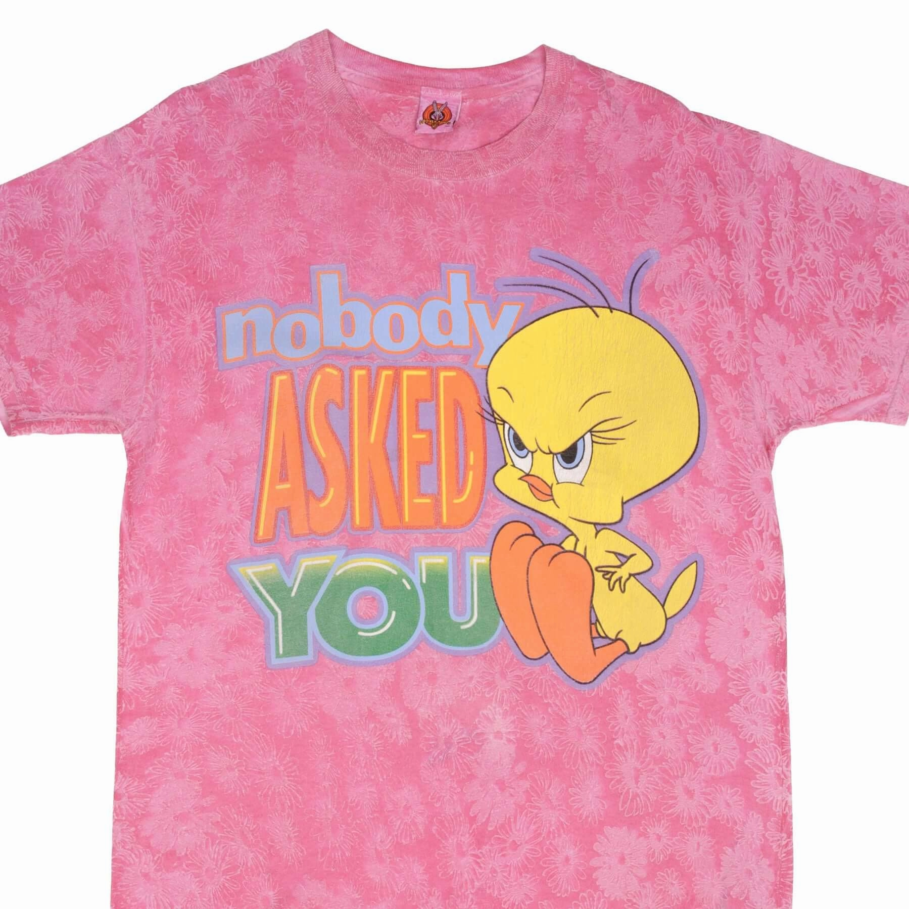 VINTAGE LOONEY TUNES TWEETY NOBODY ASKED YOU PINK TEE SHIRT 1997 SIZE LARGE EcoConscious Processing Zero Waste Production