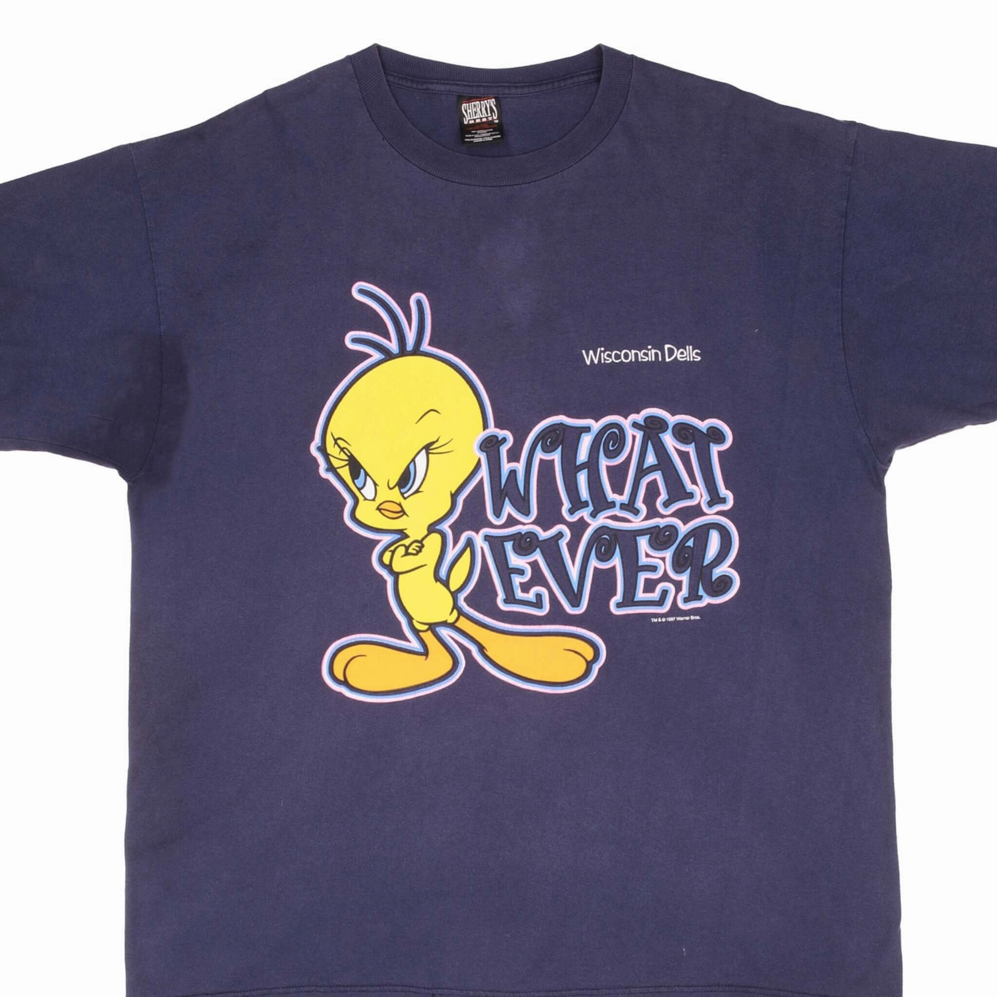 VINTAGE LOONEY TUNES TWEETY WHATEVER TEE SHIRT 1997 SIZE XL MADE IN USA Relaxed Movement Wrinkle Resistant Material