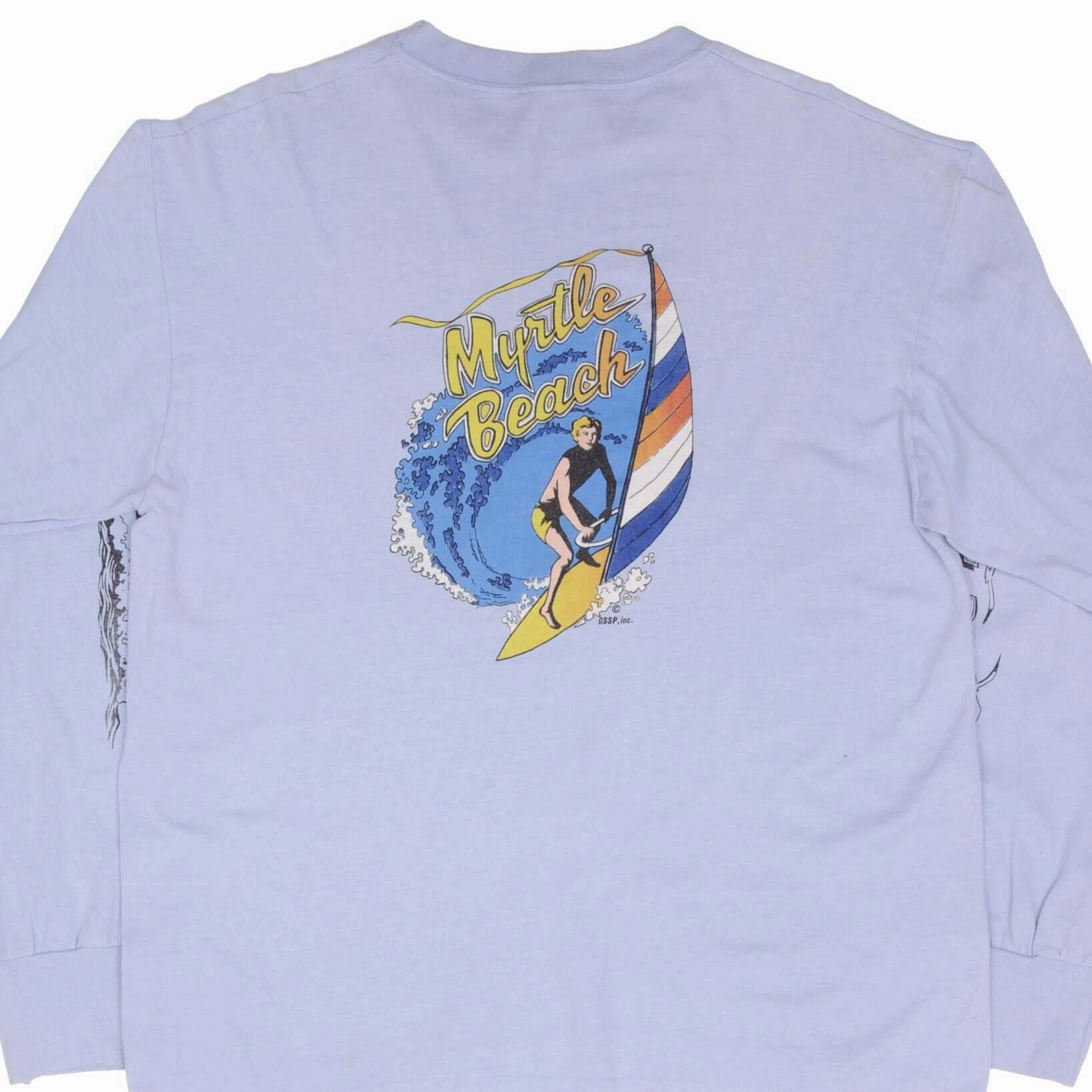 VINTAGE MYRTLE BEACH LONG SLEEVE SURF TEE SHIRT 1980S LARGE MADE IN USA Street Trendy Effortless Layer
