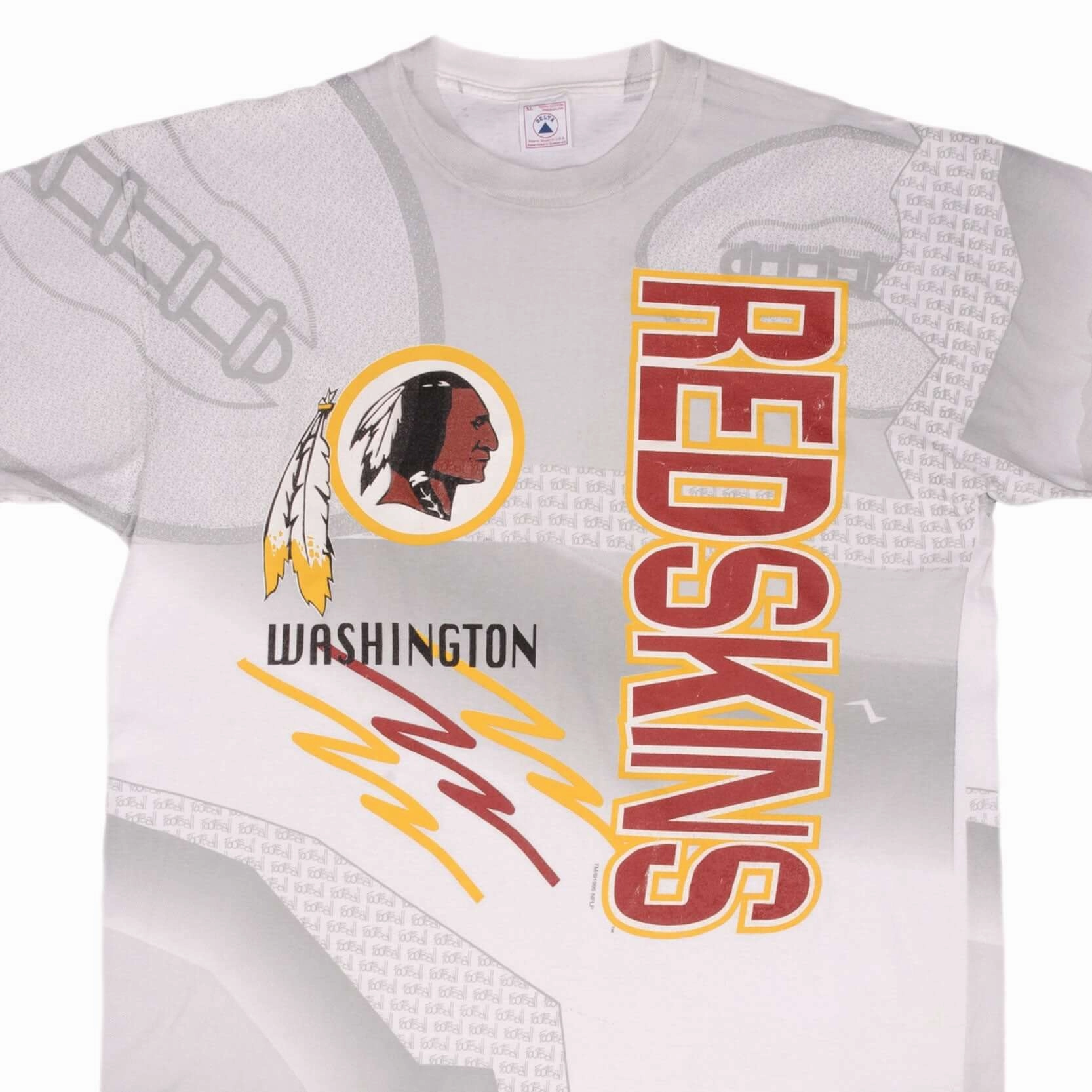 VINTAGE NFL ALL OVER PRINT WASHINGTON REDSKINS 1995 TEE SHIRT XL MADE IN USA Chill Vibes Set In Sleeve