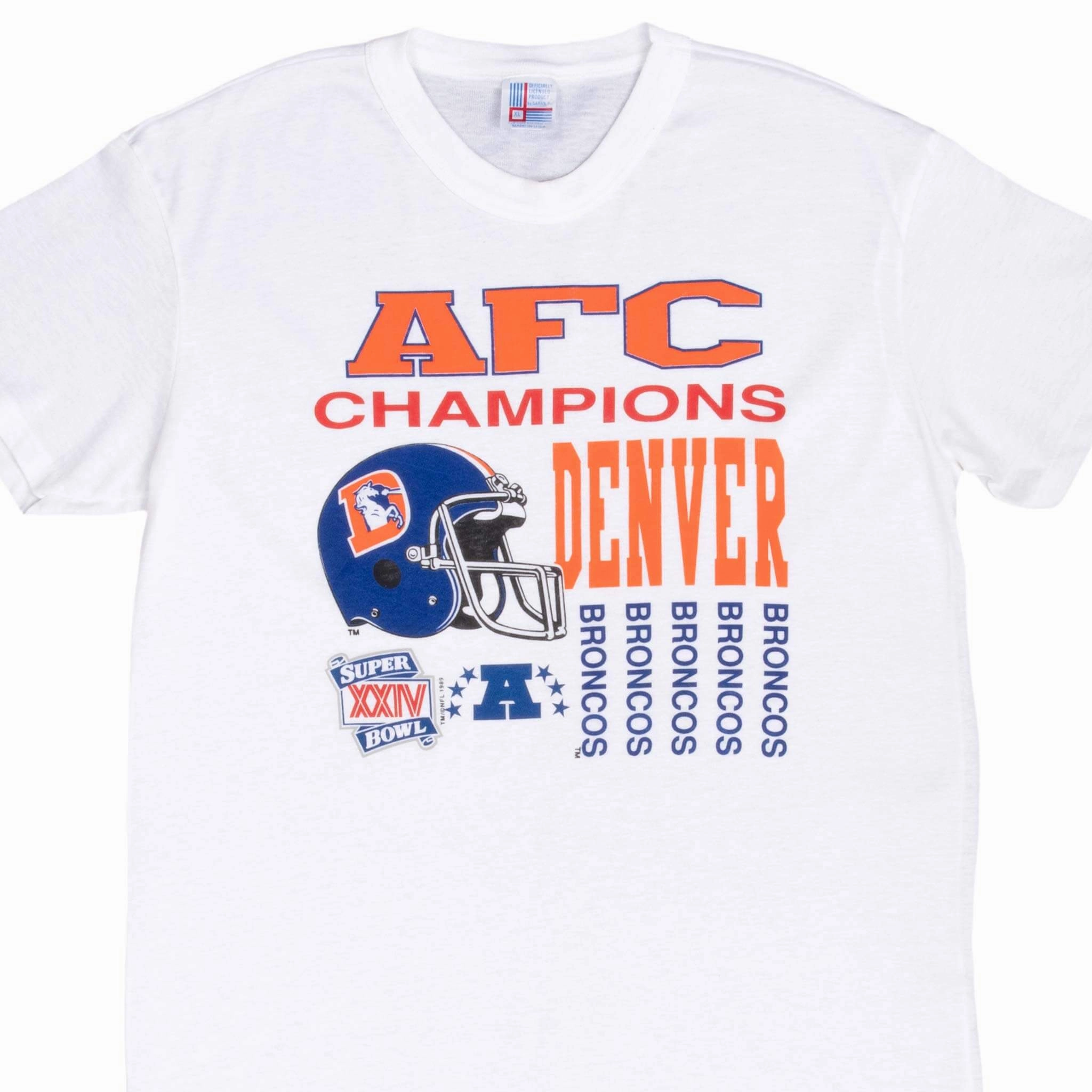 Ribbed Neckline VINTAGE NFL DENVER BRONCOS AFC CHAMPIONS 1989 TEE SHIRT LARGE MADE IN USA