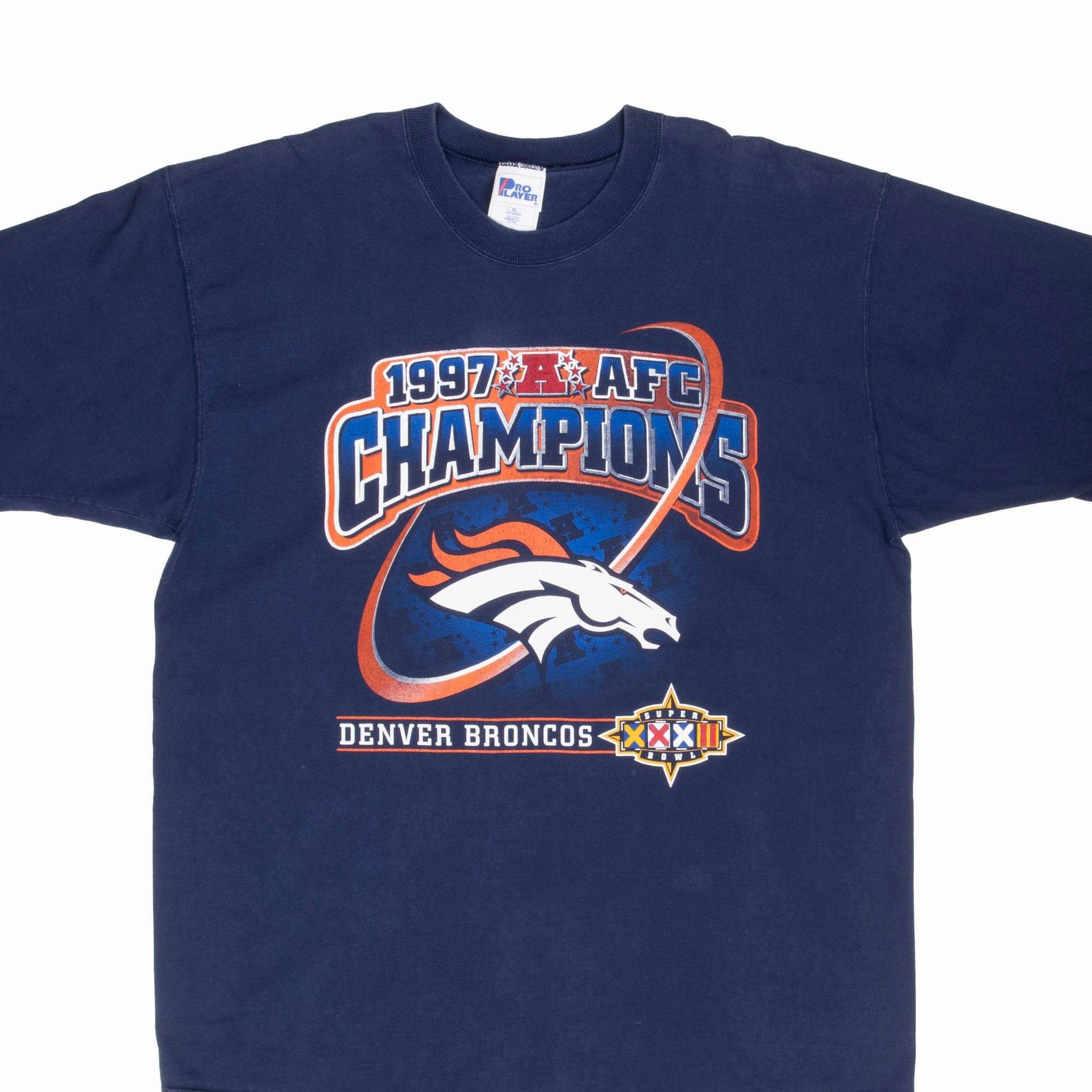 VINTAGE NFL DENVER BRONCOS AFC CHAMPIONS 1997 TEE SHIRT XL MADE IN USA Durable Colorfast Finish UV protected