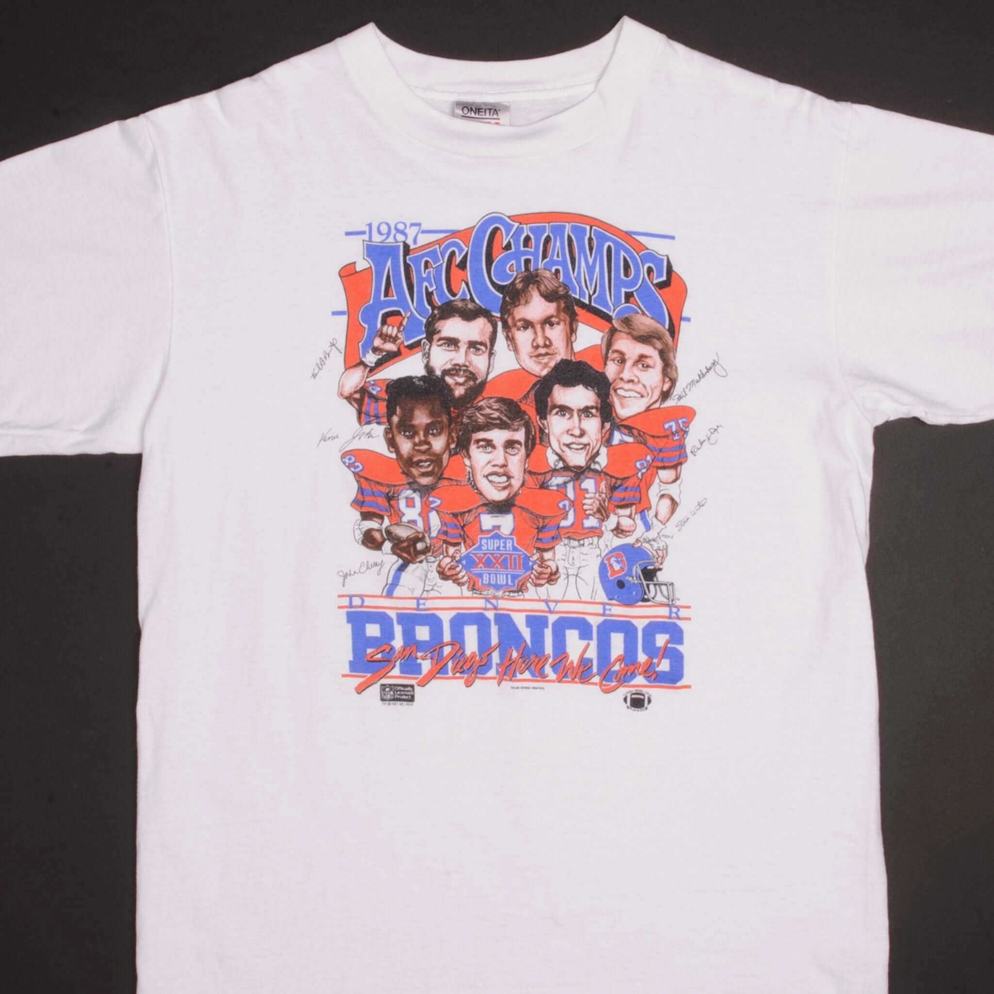 VINTAGE NFL DENVER BRONCOS AFC CHAMPS TEE SHIRT 1987 LARGE MADE USA Thermoregulating Fabric EthicalProduction