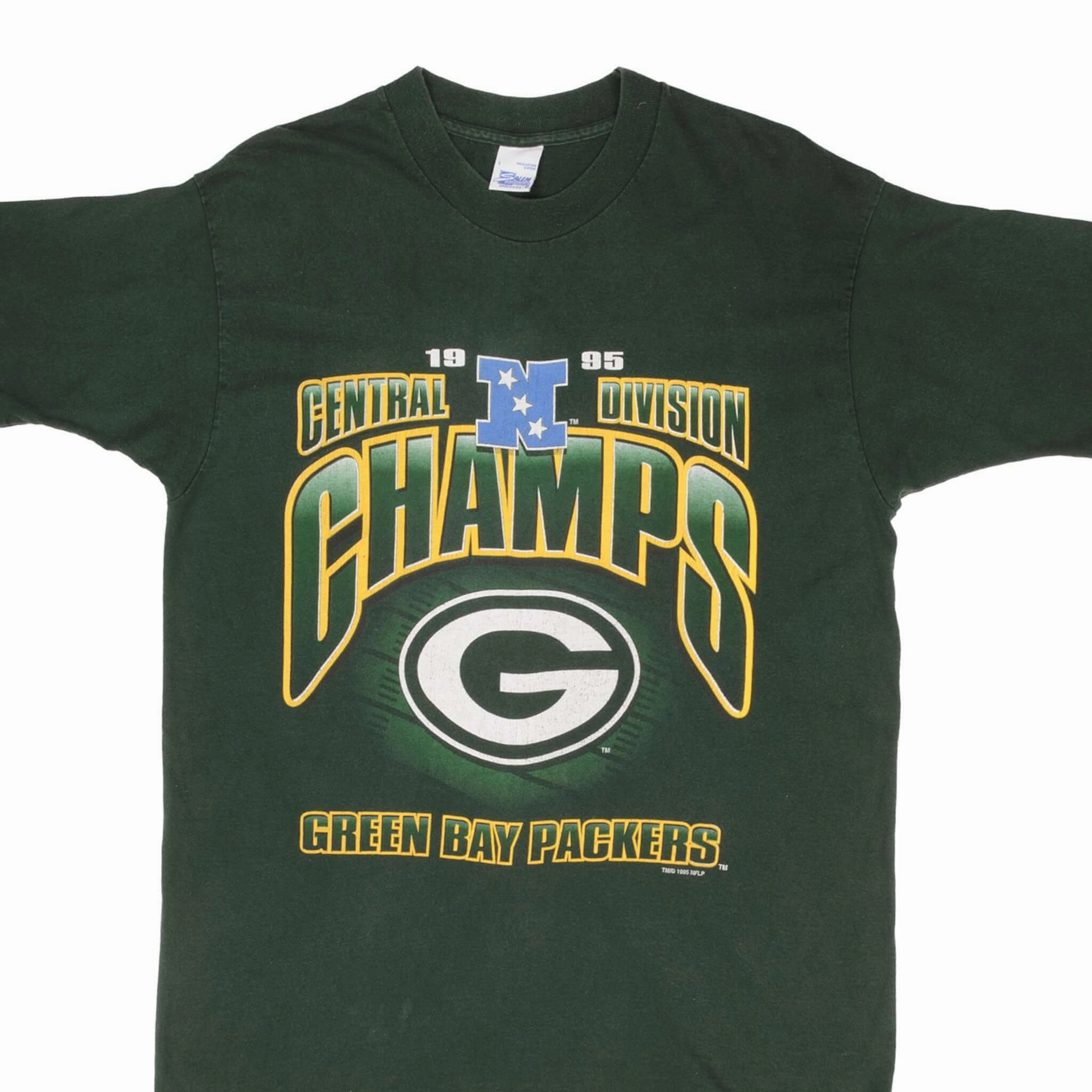 VINTAGE NFL GREEN BAY PACKERS CENTRAL DIV CHAMPS 1995 TEE SHIRT LARGE MADE USA Cozy Wear Quick Dry Wear Fit