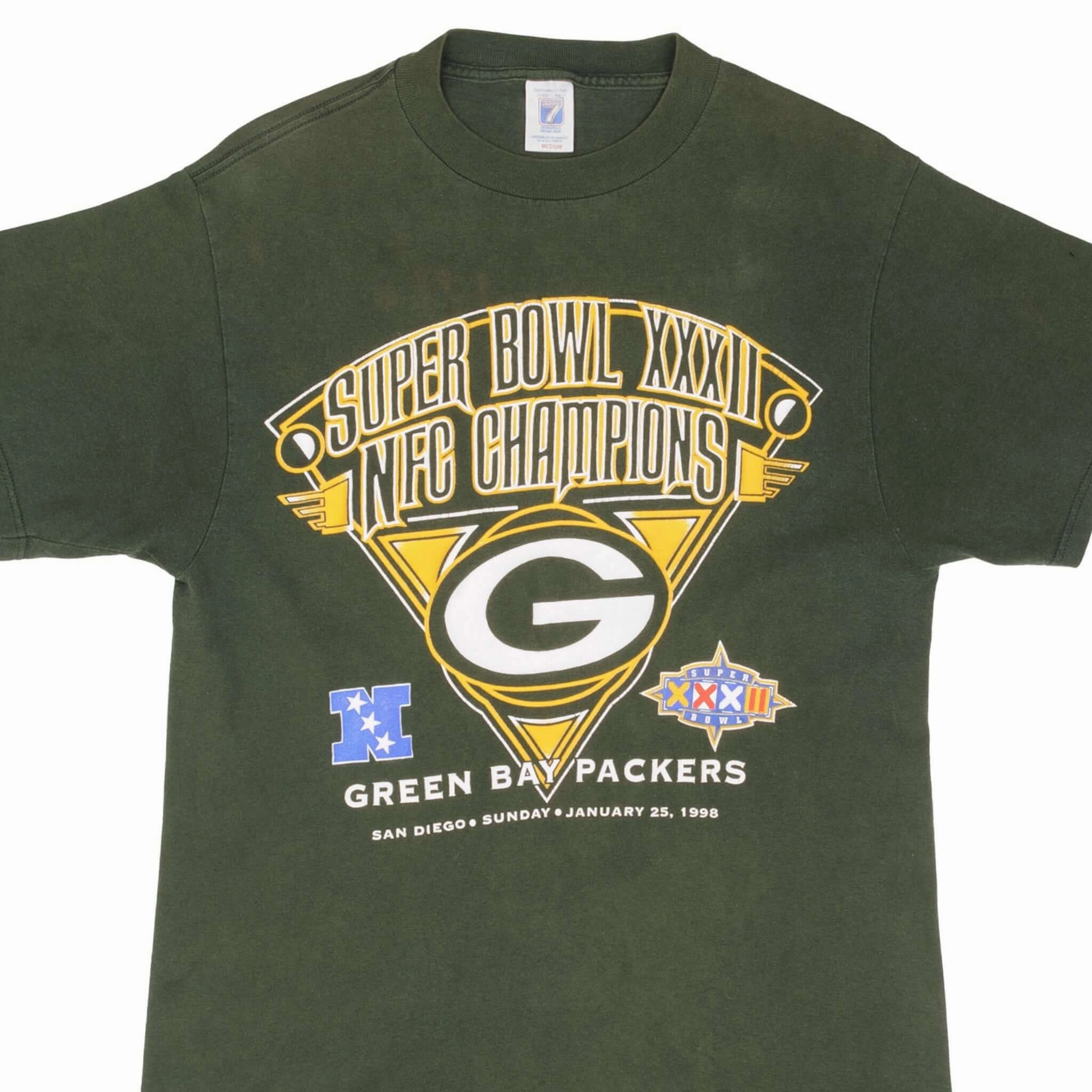 VINTAGE NFL GREEN BAY PACKERS SUPER BOWL XXXII 1998 TEE SHIRT SIZE MEDIUM Anti Static Fabric Active Layer Fit