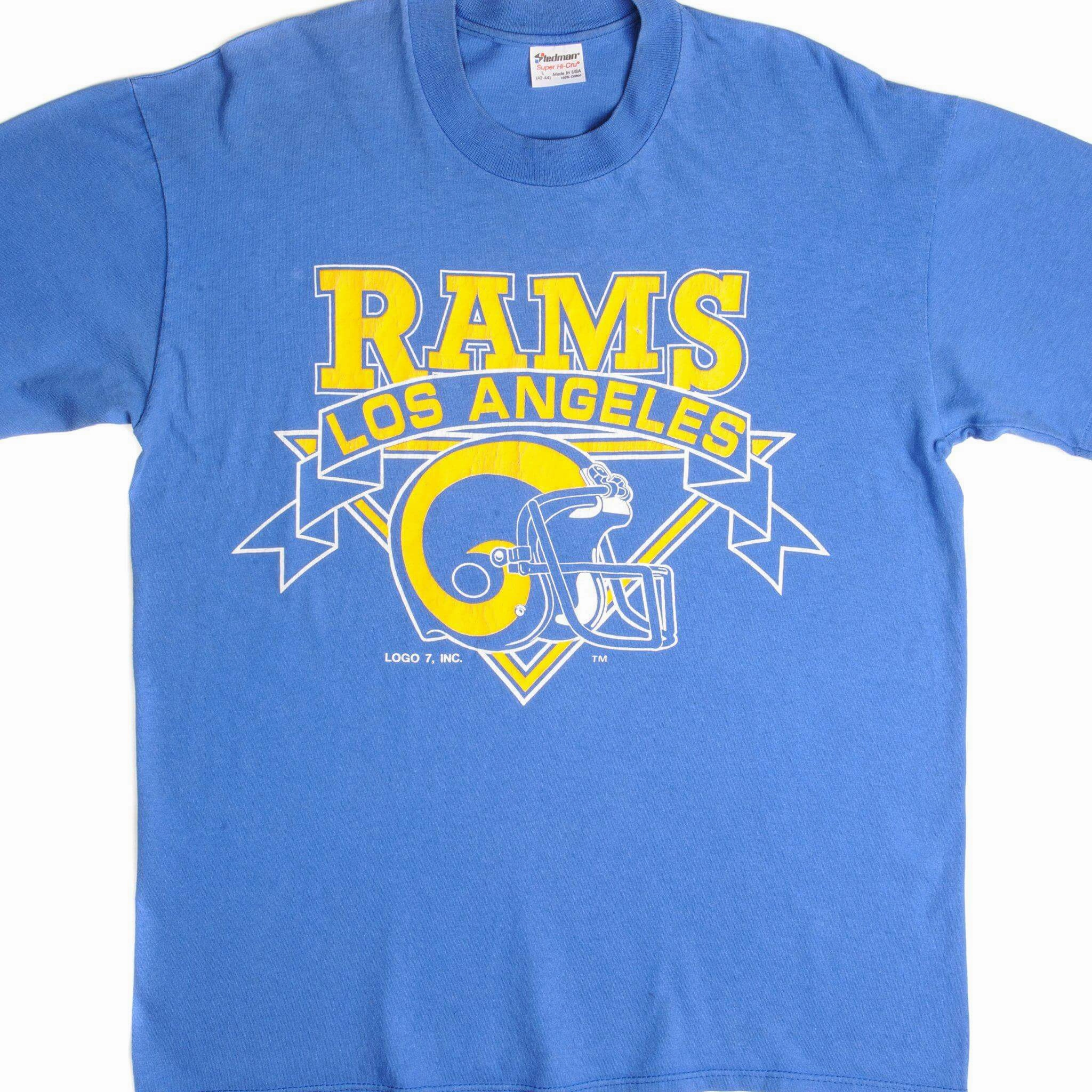 Roomy Fit Holiday Style VINTAGE NFL LOS ANGELES RAMS TEE SHIRT SIZE LARGE MADE IN USA 1980s