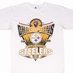 VINTAGE NFL PITTSBURGH STEELERS AFC CHAMPIONS 1995 TEE SHIRT SIZE MEDIUM Bright Color