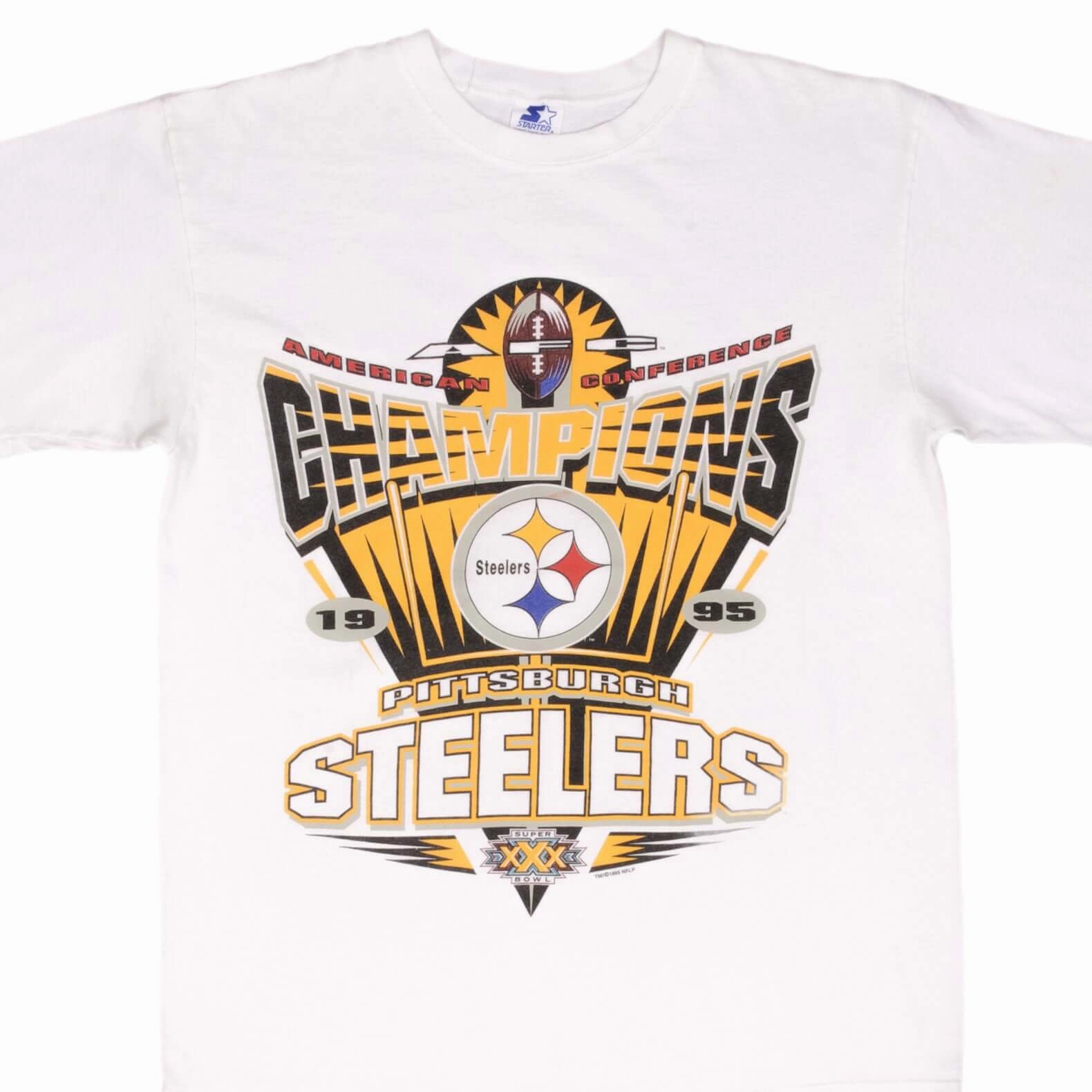 VINTAGE NFL PITTSBURGH STEELERS AFC CHAMPIONS 1995 TEE SHIRT SIZE MEDIUM Bright Color
