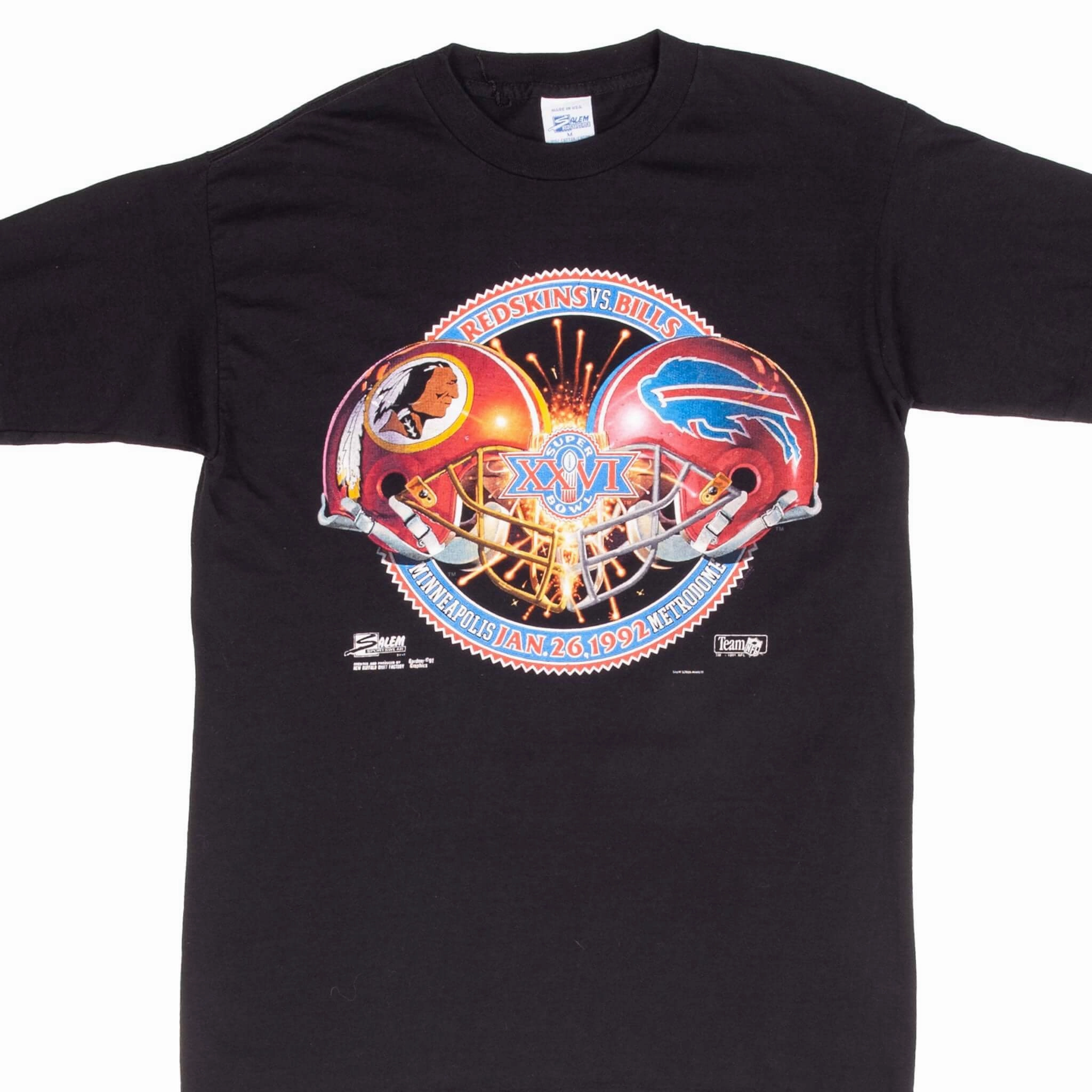 VINTAGE NFL SUPER BOWL XXVI REDSKINS VS BILLS 1992 TEE SHIRT MEDIUM MADE IN USA Quick Comfort Wear