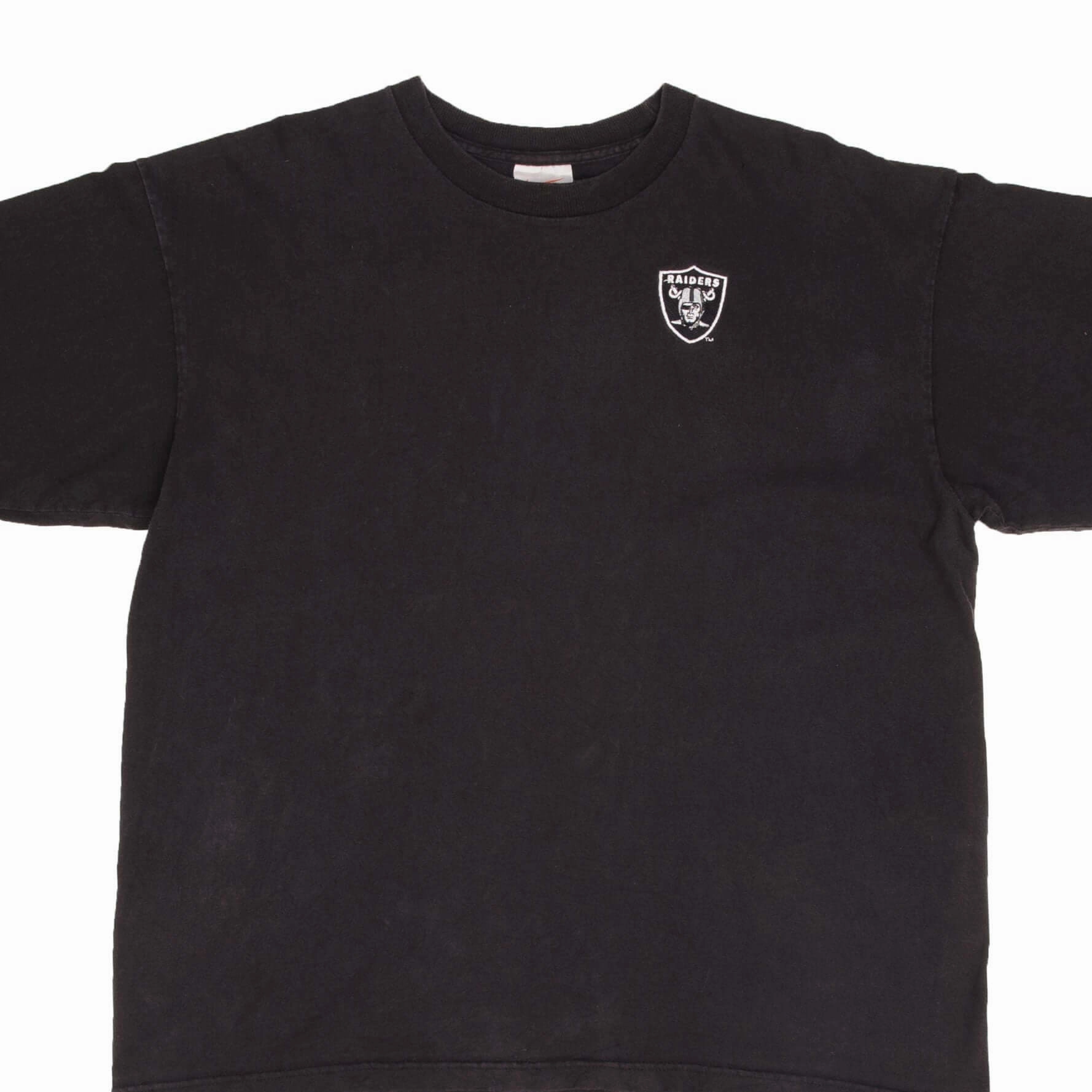 Street Smart Reinforced Hemline VINTAGE NIKE NFL OAKLAND RAIDERS BLACK TEE SHIRT 1990S SIZE XL MADE IN USA
