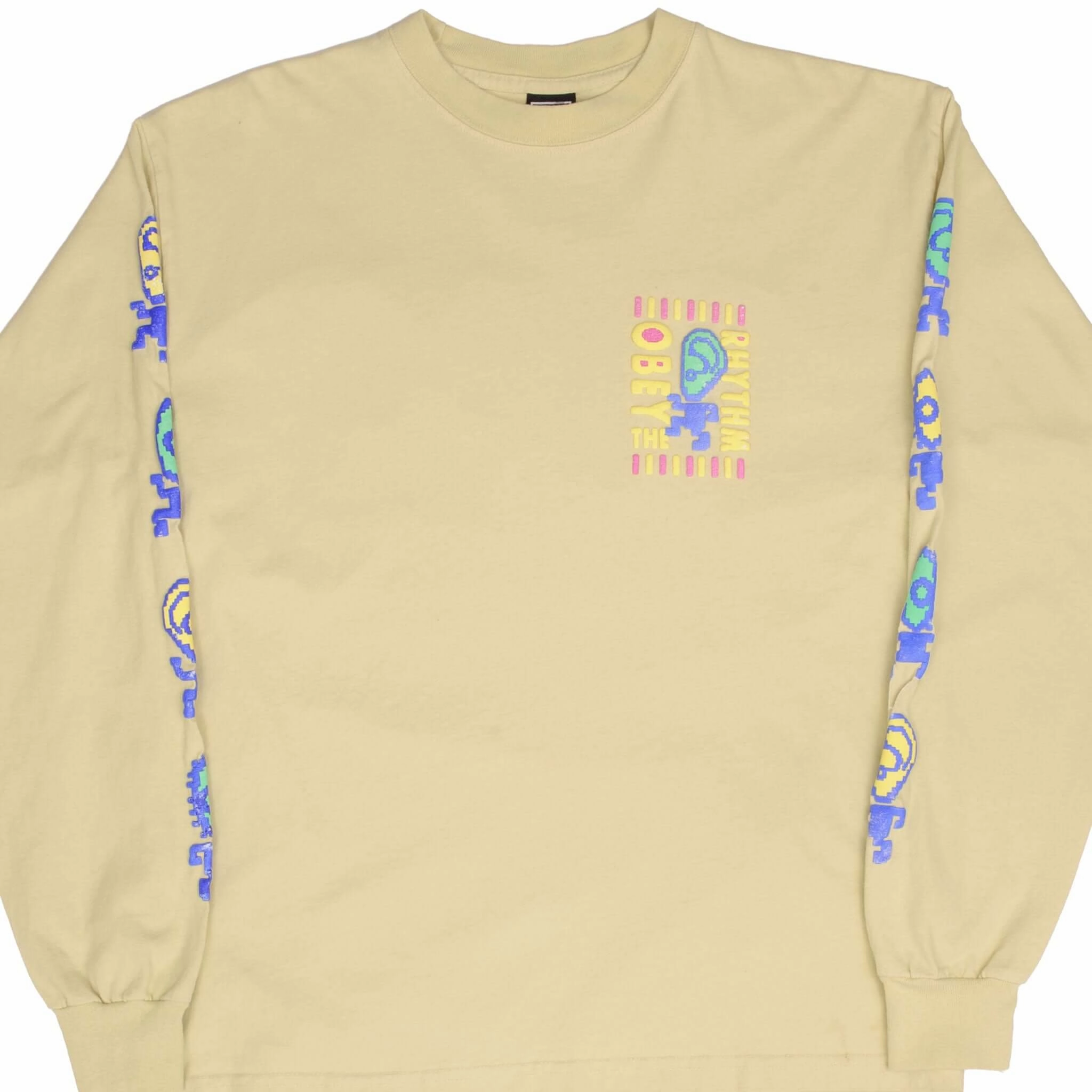 VINTAGE OBEY THE RYTHME LONG SLEEVE TEE SHIRT 2000S SIZE MEDIUM AntiStaticFinish Low Environmental Impact