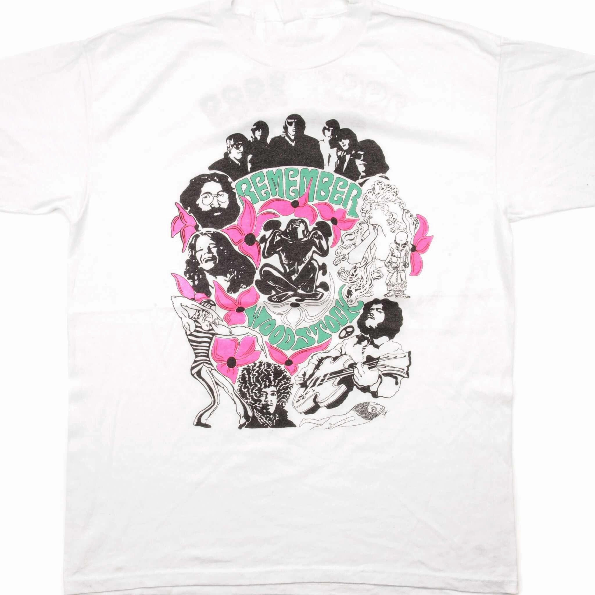 VINTAGE REMEMBER WOODSTOCK FESTIVAL TEE SHIRT 1989 SIZE LARGE Flexible Design Holiday Style