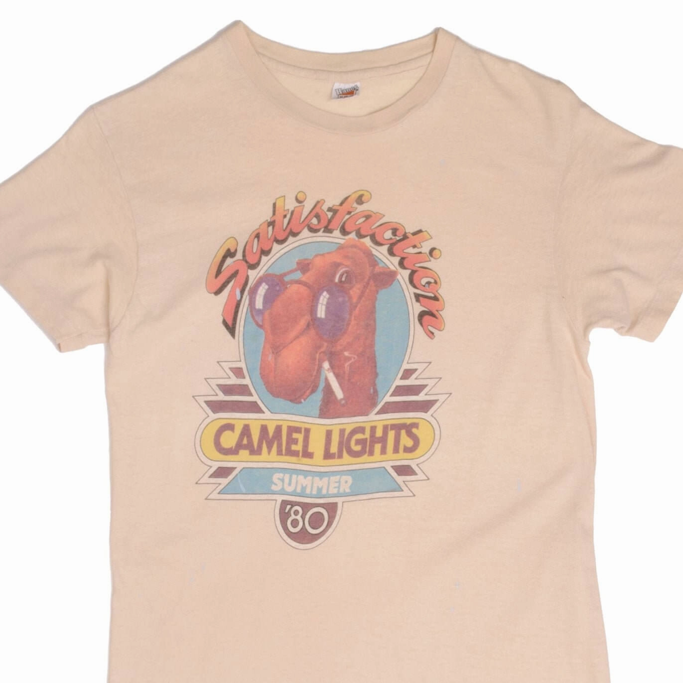 VINTAGE SATISFACTION CAMEL LIGHTS SUMMER 1980 TEE SHIRT SIZE SMALL MADE USA Casual layering piece