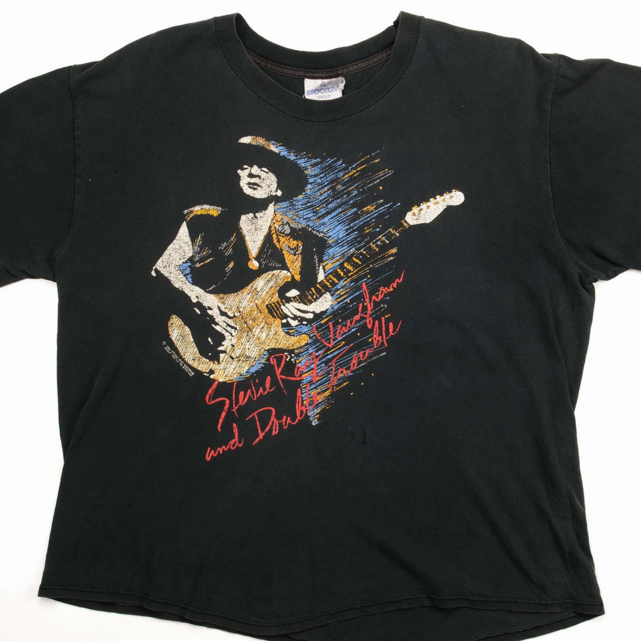 Slim Fit Cut VINTAGE STEVIE RAY VAUGHAN AND DOUBLE TROUBLE TEE SHIRT 1990 SIZE XL MADE IN USA