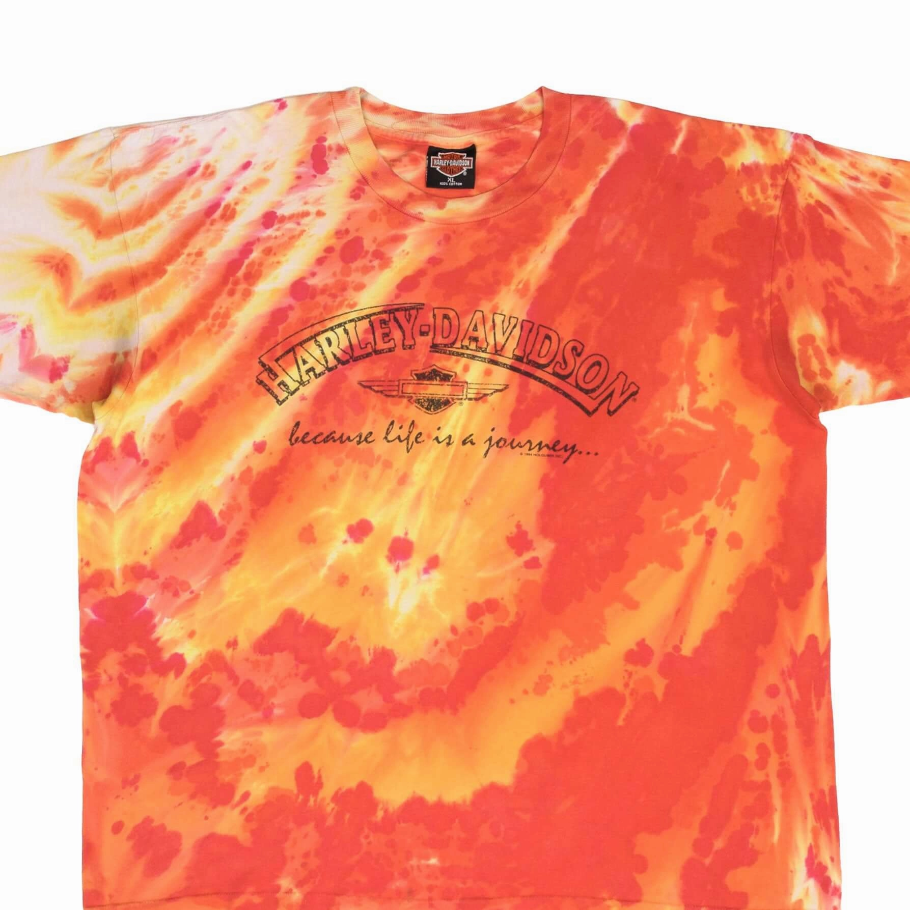 VINTAGE TIE DYE HARLEY DAVIDSON CHICAGO 1994 TEE SHIRT SIZE XL MADE IN USA Light Casual Wear Pocket Design