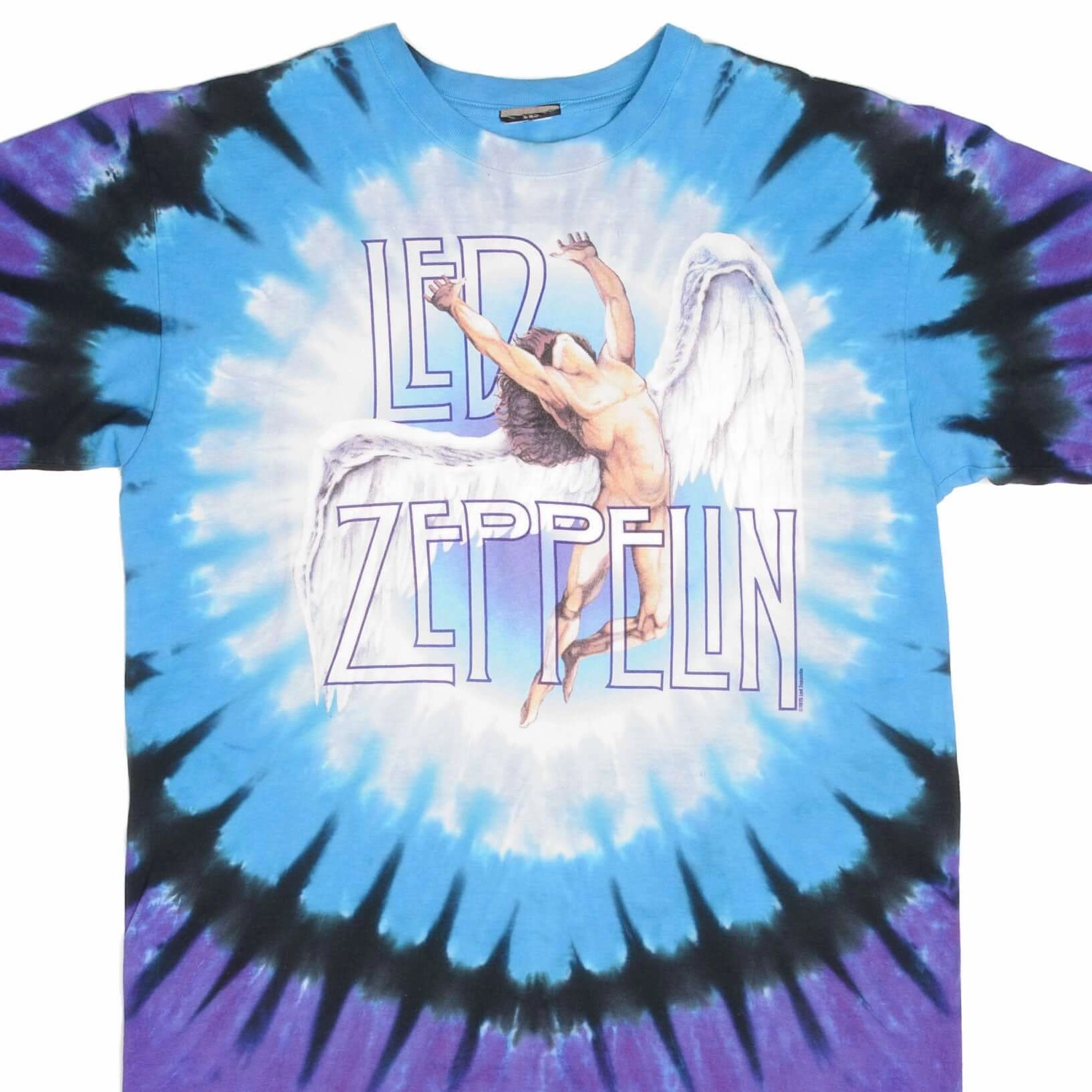 Cozy and Light Soft Breathable VINTAGE TIE DYE LED ZEPPELIN TEE SHIRT 1990S LIQUID BLUE SIZE LARGE