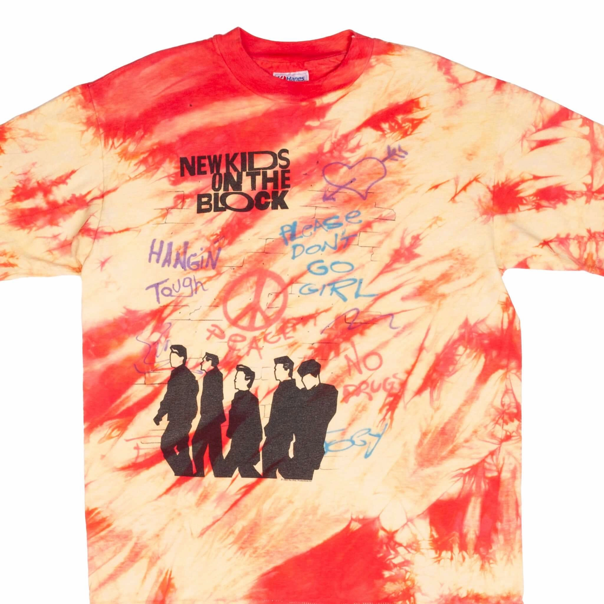 VINTAGE TIE DYE NEW KIDS ON THE BLOCK GRAFFITI 1989 TEE SHIRT MEDIUM MADE IN USA Relax Fit Design Essential Casual