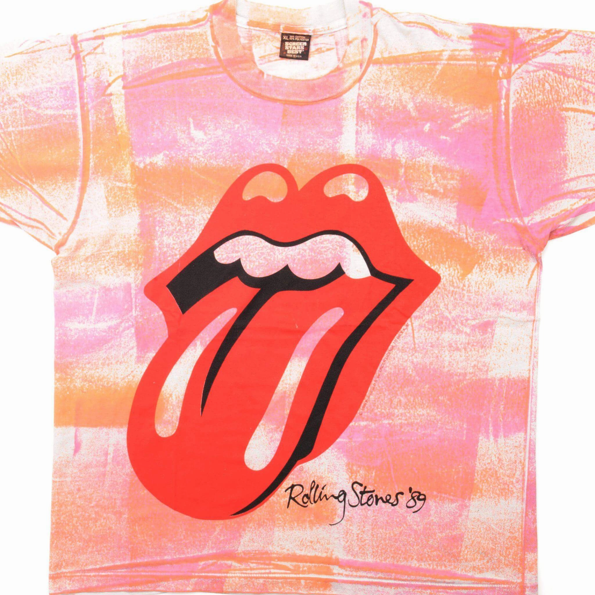 VINTAGE TIE-DYE THE ROLLING STONES TEE SHIRT 1989 SIZE LARGE MADE IN USA Casual Comfort Top
