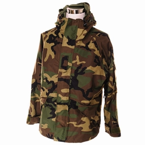 VINTAGE US ARMY GORETEX WOODLAND CAMO ECWCS PARKA 2002 SIZE LARGE SHORT Flex Fit Design Light Reflective Zippers