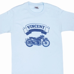 VINTAGE VINCENT MOTORCYCLE BIKER BLUE TEE SHIRT 1980S MEDIUM MADE IN USA Casual Elegance Seasonal Outfit