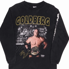 VINTAGE WCW WRESTLING GOLDBERG LONG SLEEVE TEE SHIRT 1998 SIZE MEDIUM Foam Print Detail Light Stretch