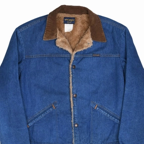Panama Checked VINTAGE WRANGLER FUR LINED DENIM JACKET 1970S SIZE 42 MADE IN USA