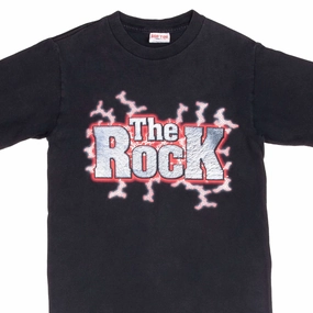 VINTAGE WWE WWF THE ROCK TEE SHIRT 1996 SIZE SMALL MADE IN USA Flatlock stitching Soft Touch Texture