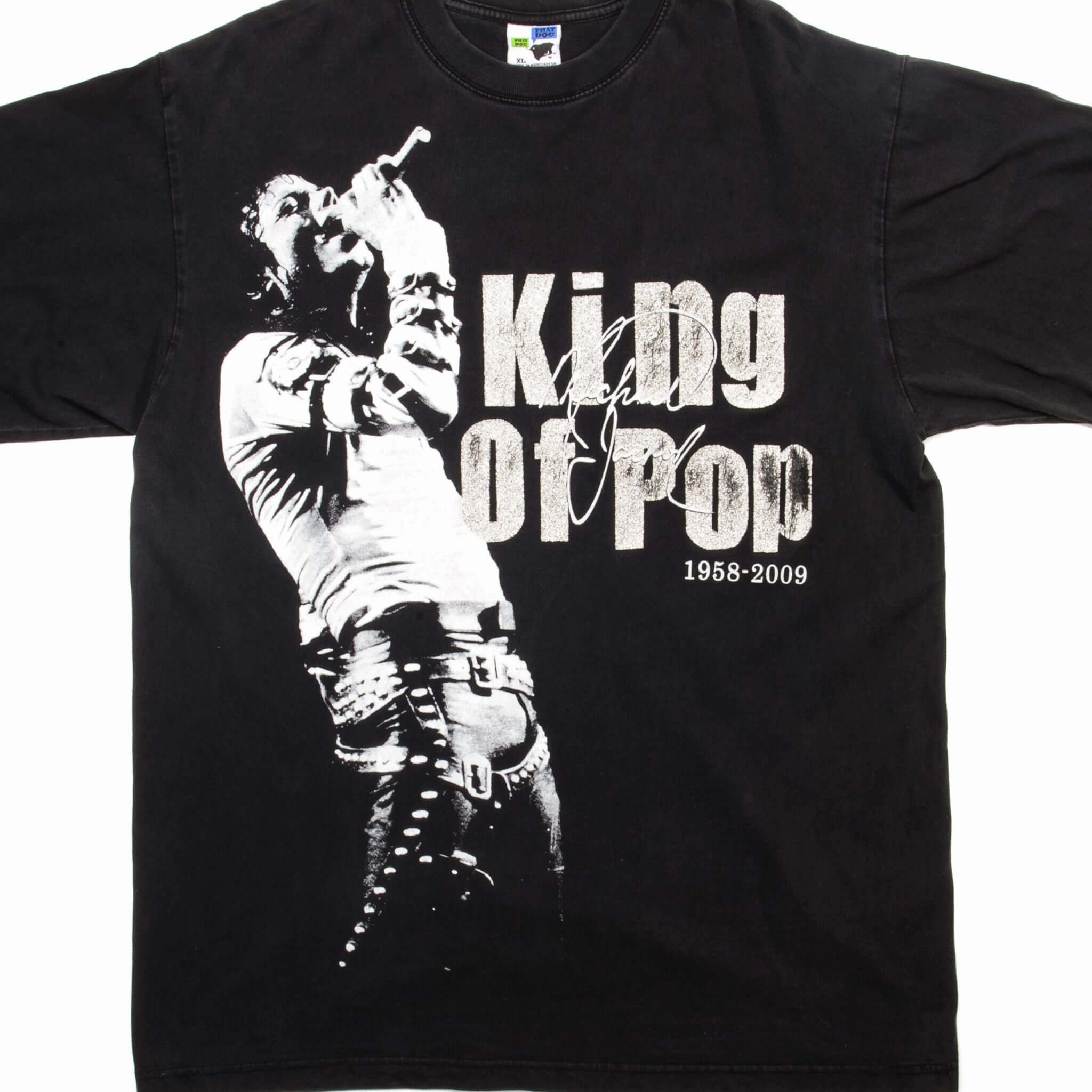 VINTAGE MICHAEL JACKSON KING OF POP TEE SHIRT SIZE XL Curved Hemline
